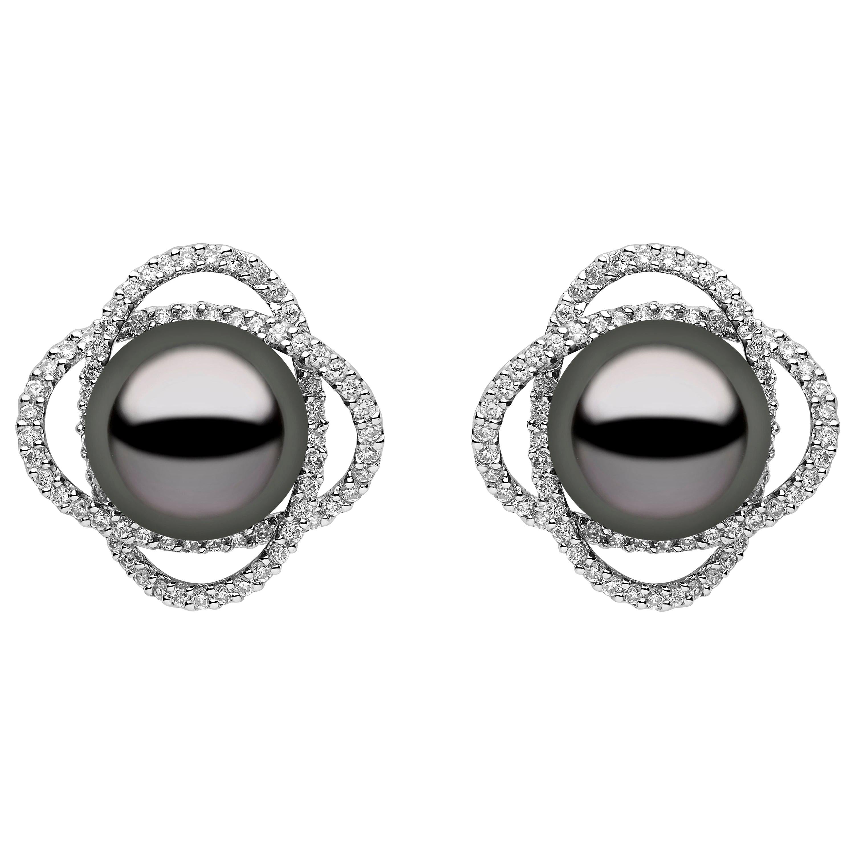 Yoko London Tahitian Pearl and Diamond Earrings, in 18 Karat White Gold