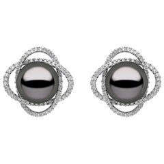 Yoko London Tahitian Pearl and Diamond Earrings, in 18 Karat White Gold