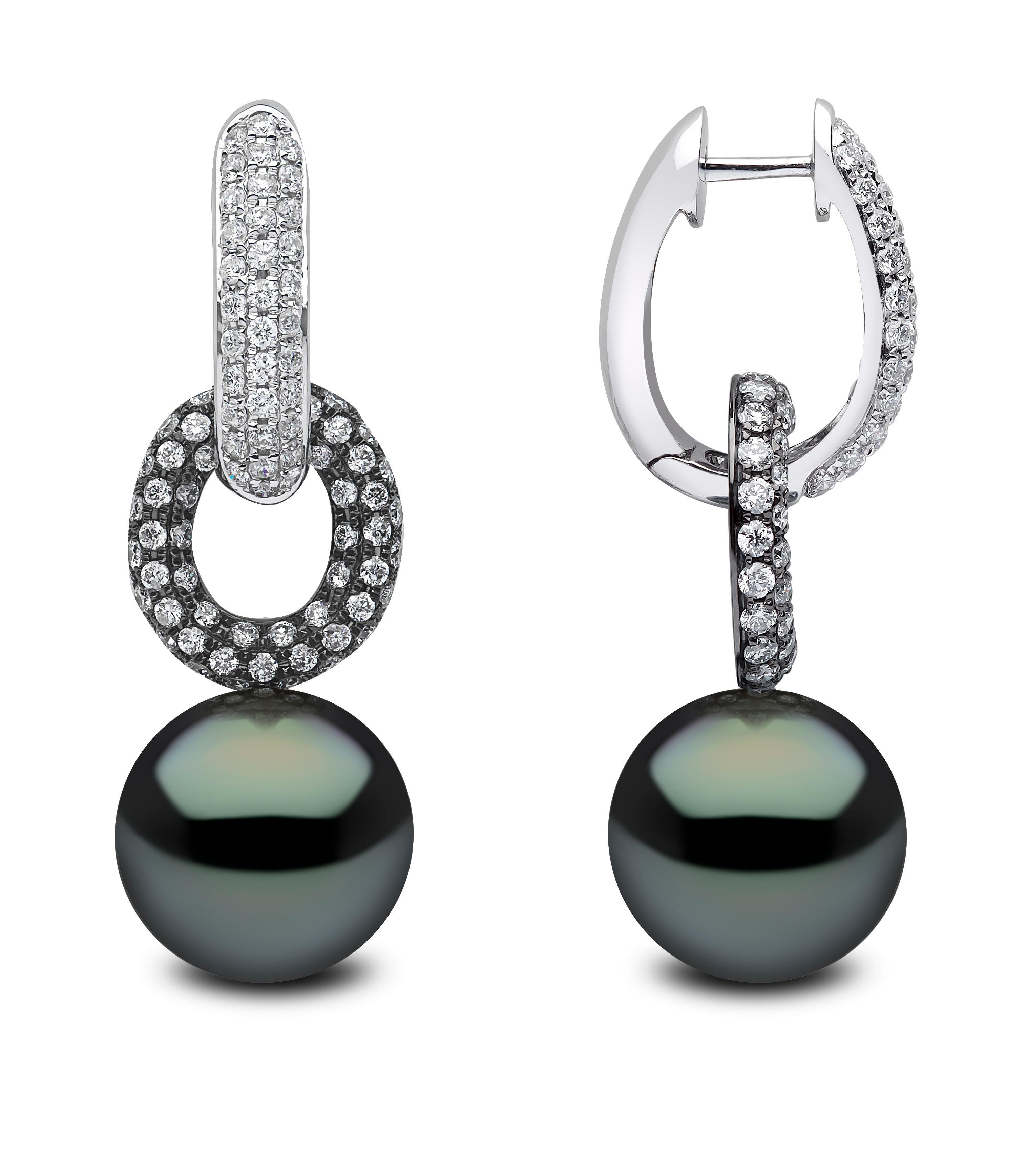 Modern Yoko London Tahitian Pearl and Diamond Earrings in 18k White and Black Gold