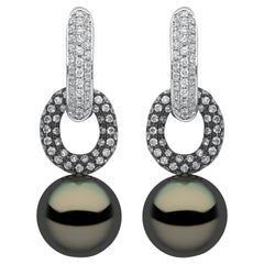 Yoko London Tahitian Pearl and Diamond Earrings in 18k White and Black Gold