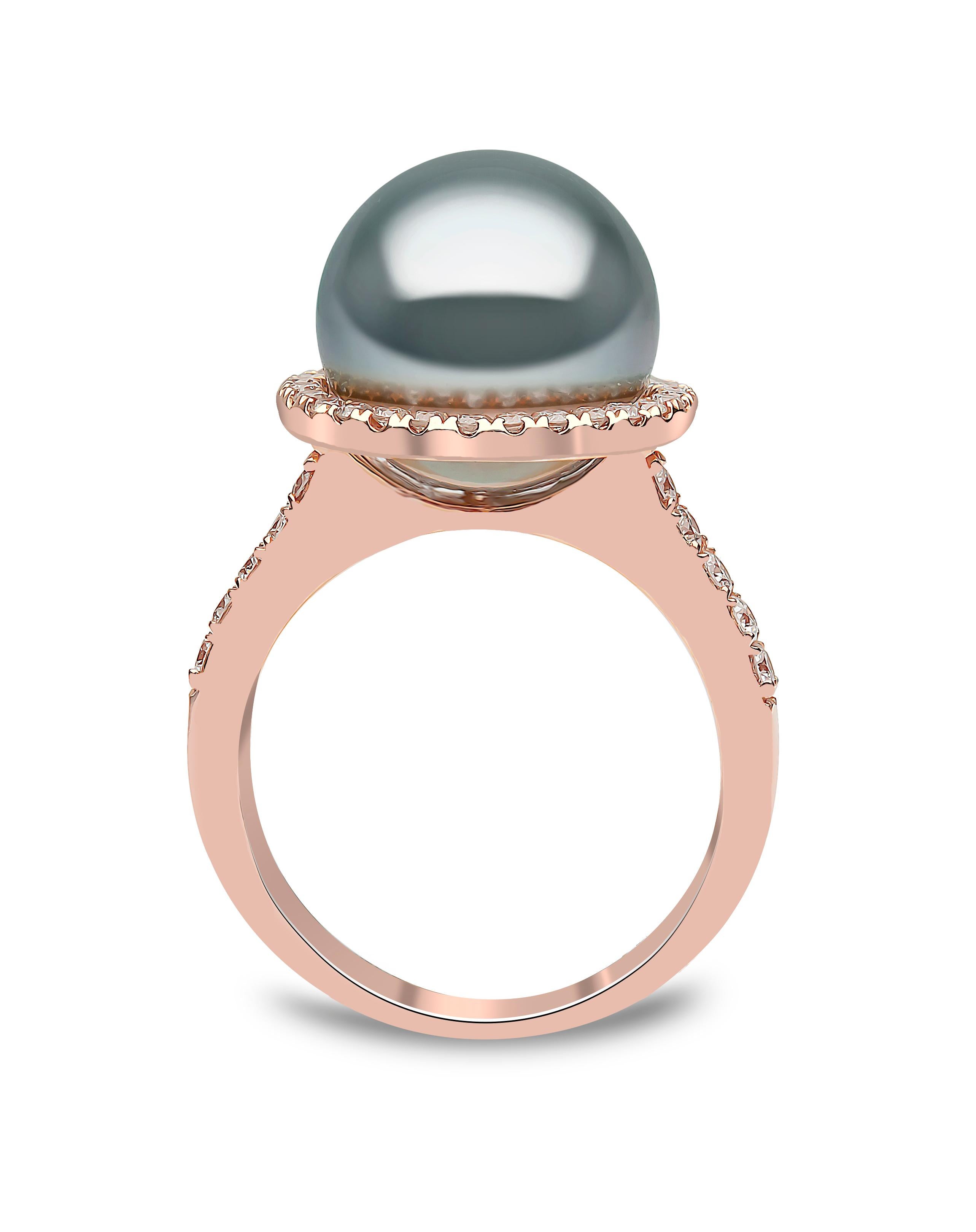 Modern Yoko London Tahitian Pearl and Diamond Ring, in 18 Karat Rose Gold