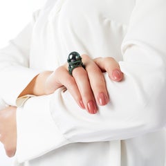 Yoko London Tahitian Pearl and Emerald Ring in 18 Karat White Gold