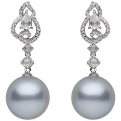 Yoko London Tahitian Pearl and Rose-Cut Diamond Earrings in 18 Karat White Gold