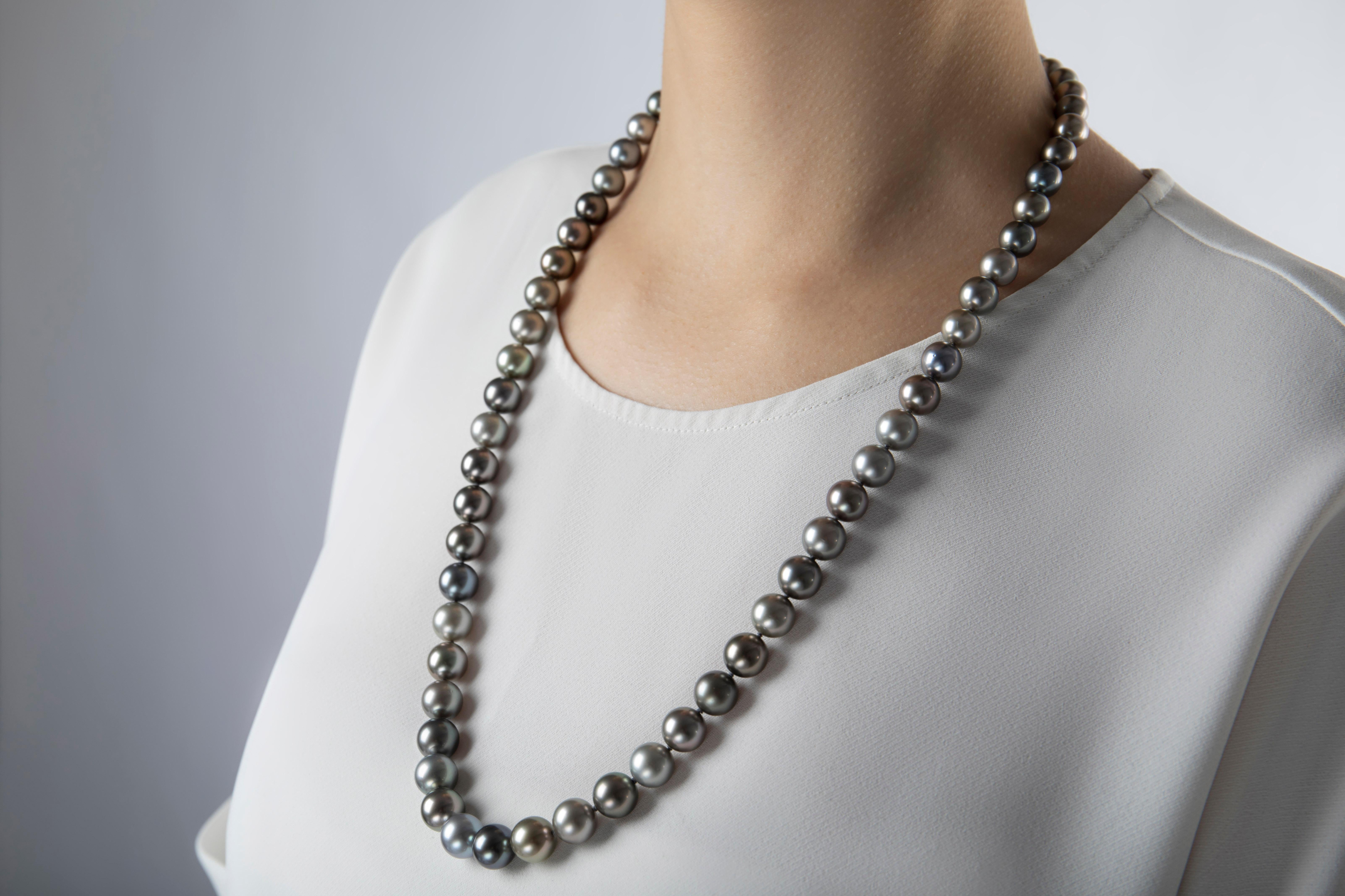 Contemporary Yoko London Tahitian Pearl Long Classic Strung Necklace in 18 Karat White Gold For Sale