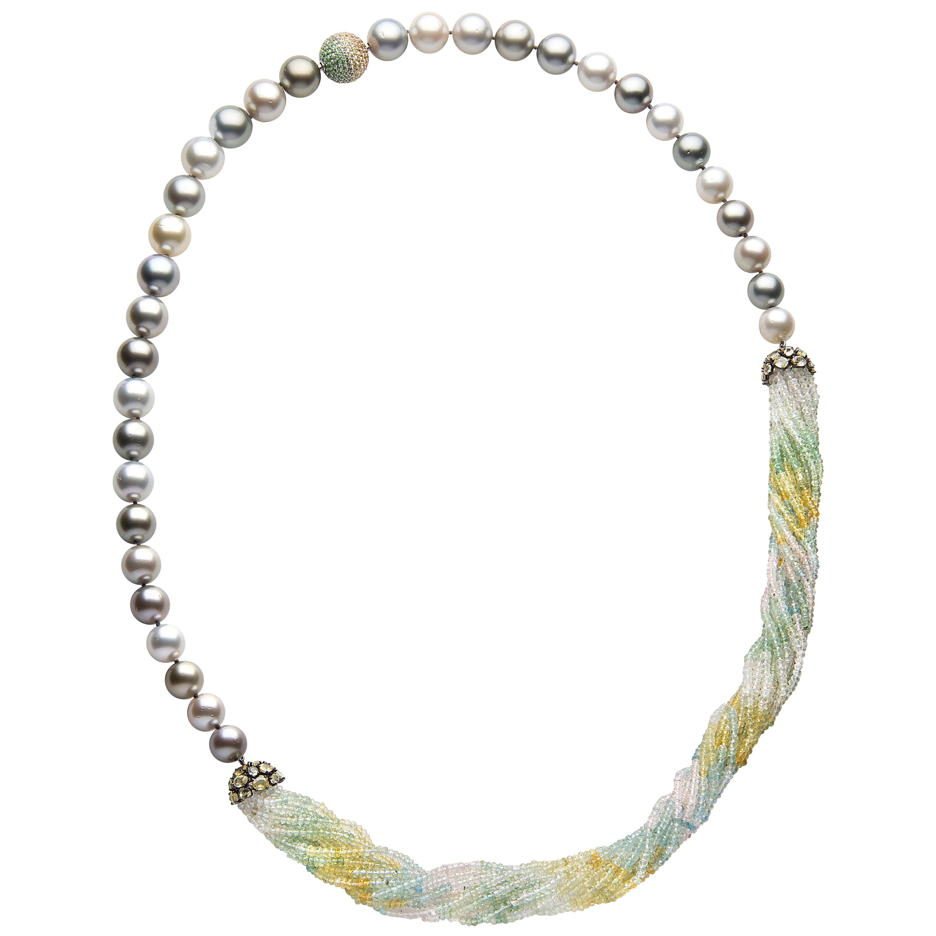 Yoko London Tahitian Pearl Multi-Stone Necklace in 18 Karat Black Gold