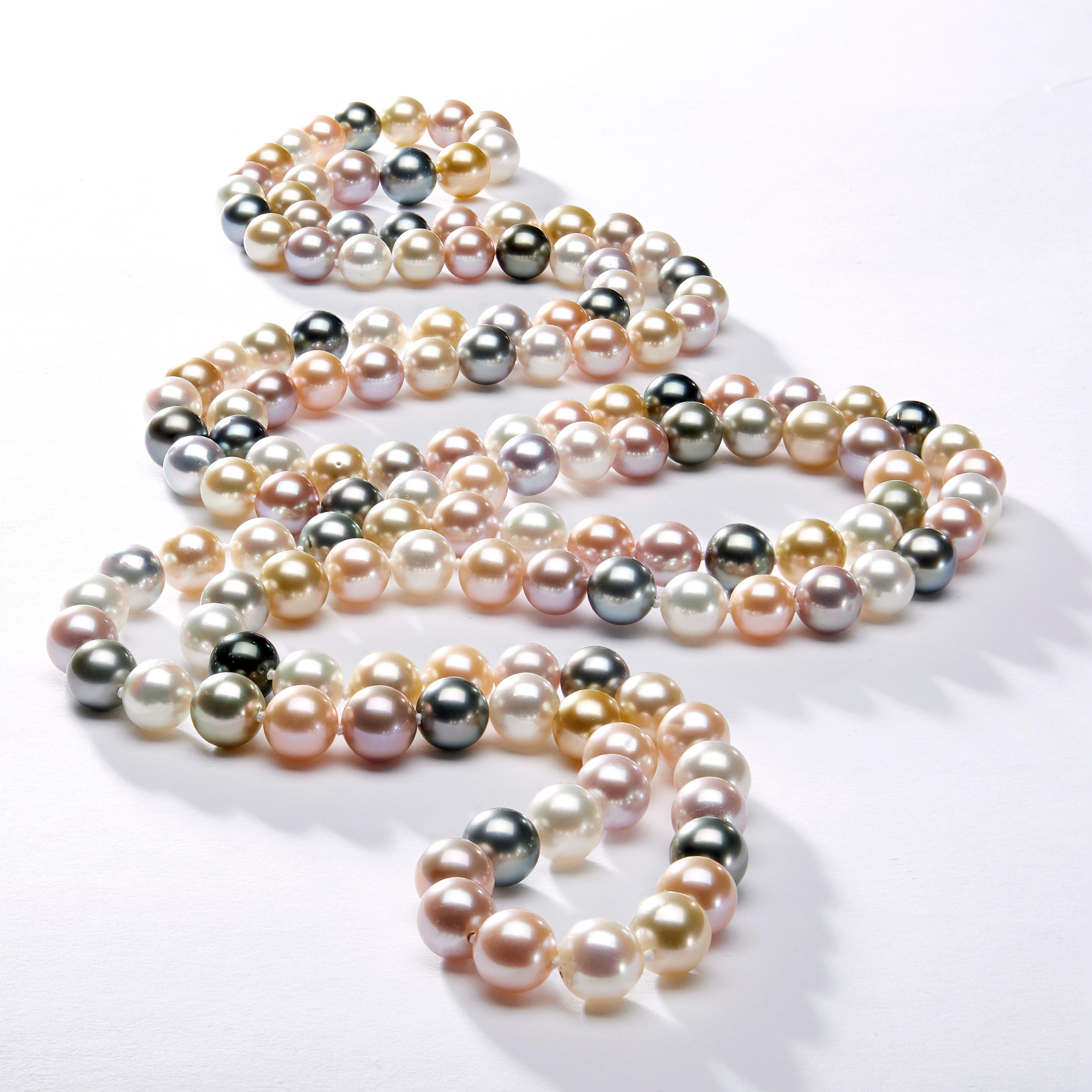 Contemporary Yoko London Tahitian, South Sea and Pink Freshwater Pearl Rope Necklace For Sale