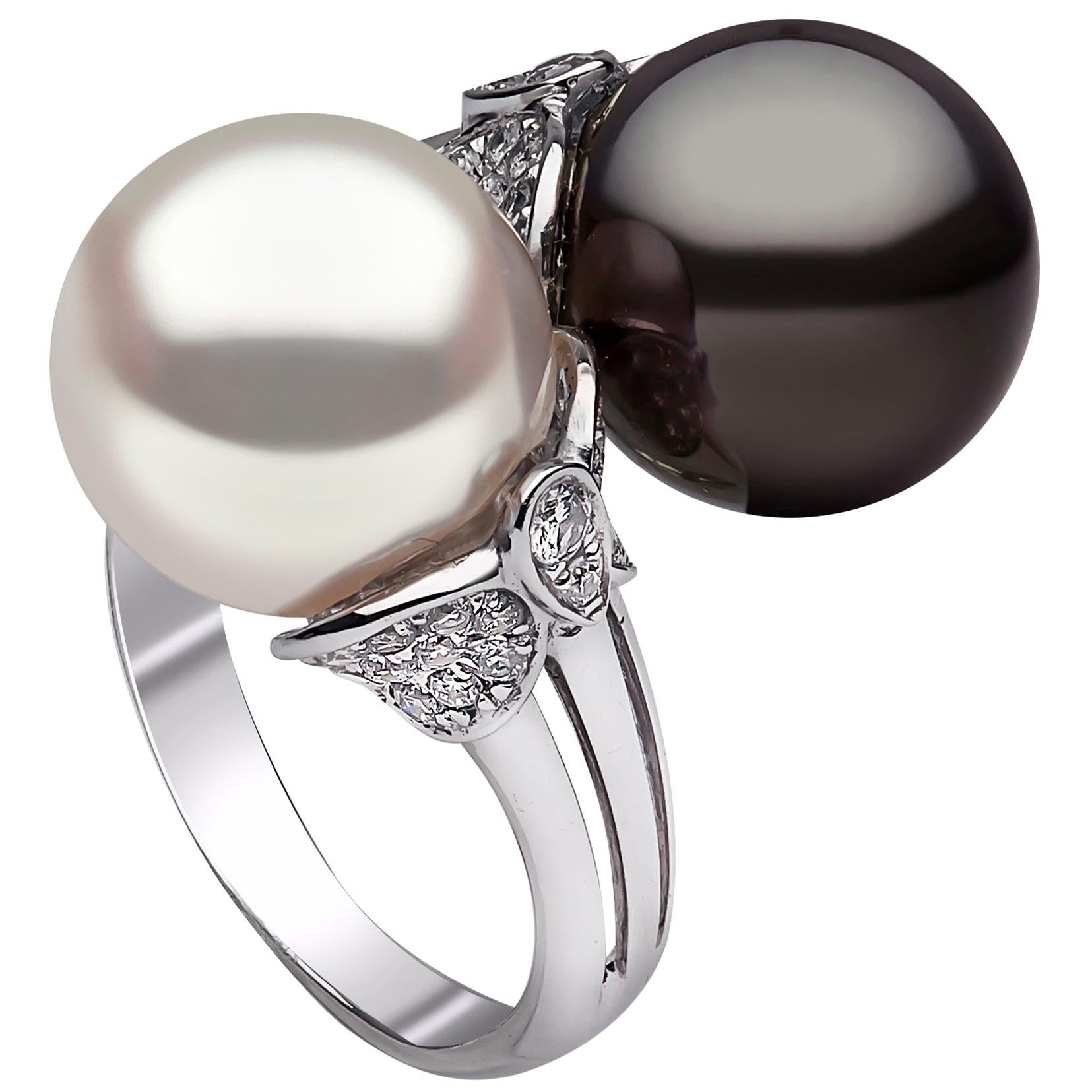 Yoko London Tahitian, South Sea Pearl and Diamond Ring in 18 Karat White Gold