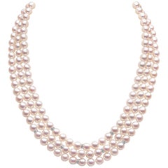 Yoko London Three-Row Akoya Pearl and Diamond Necklace in 18 Karat White Gold