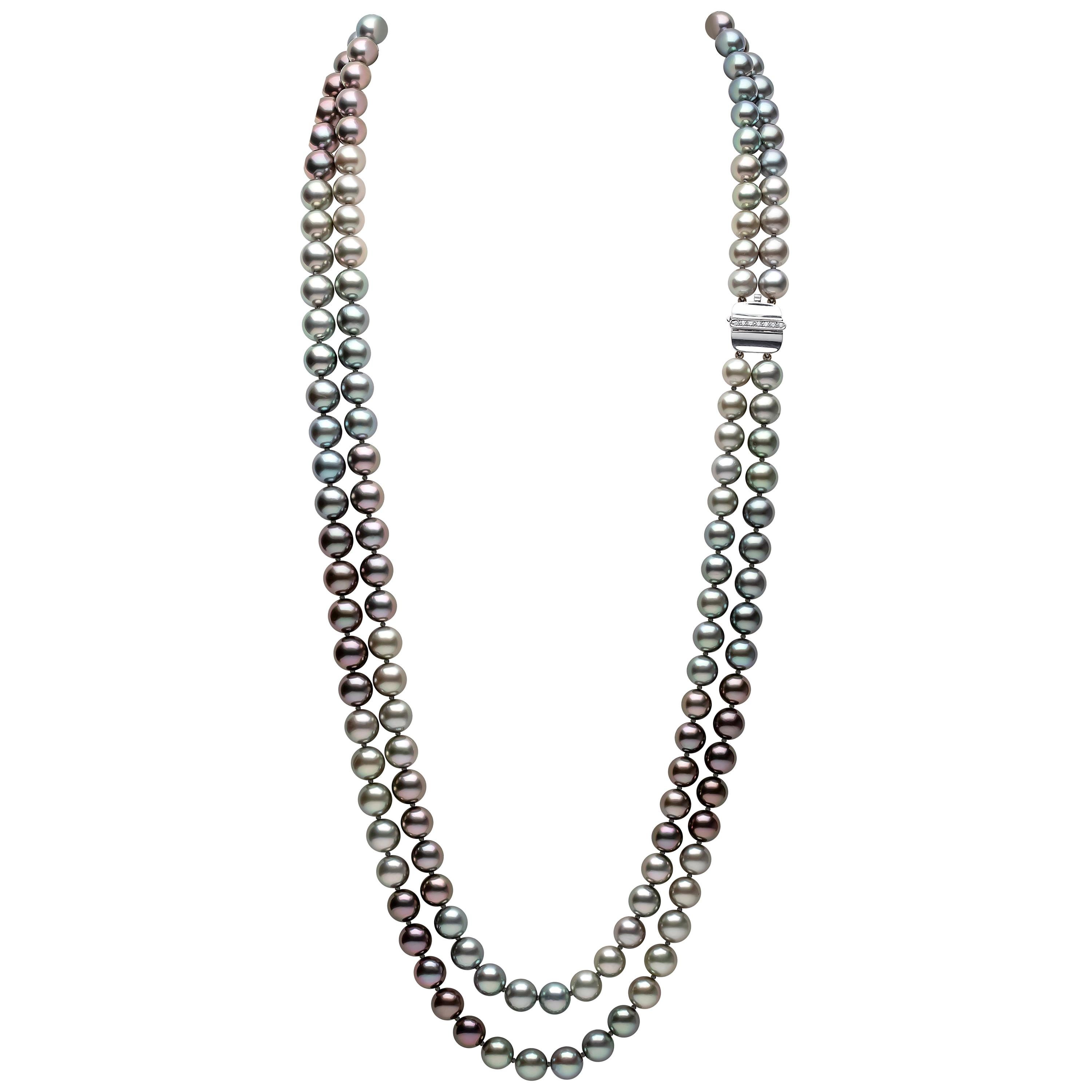 Yoko London Two-Row Multicolored Tahitian Pearl Long Necklace in 18K White Gold
