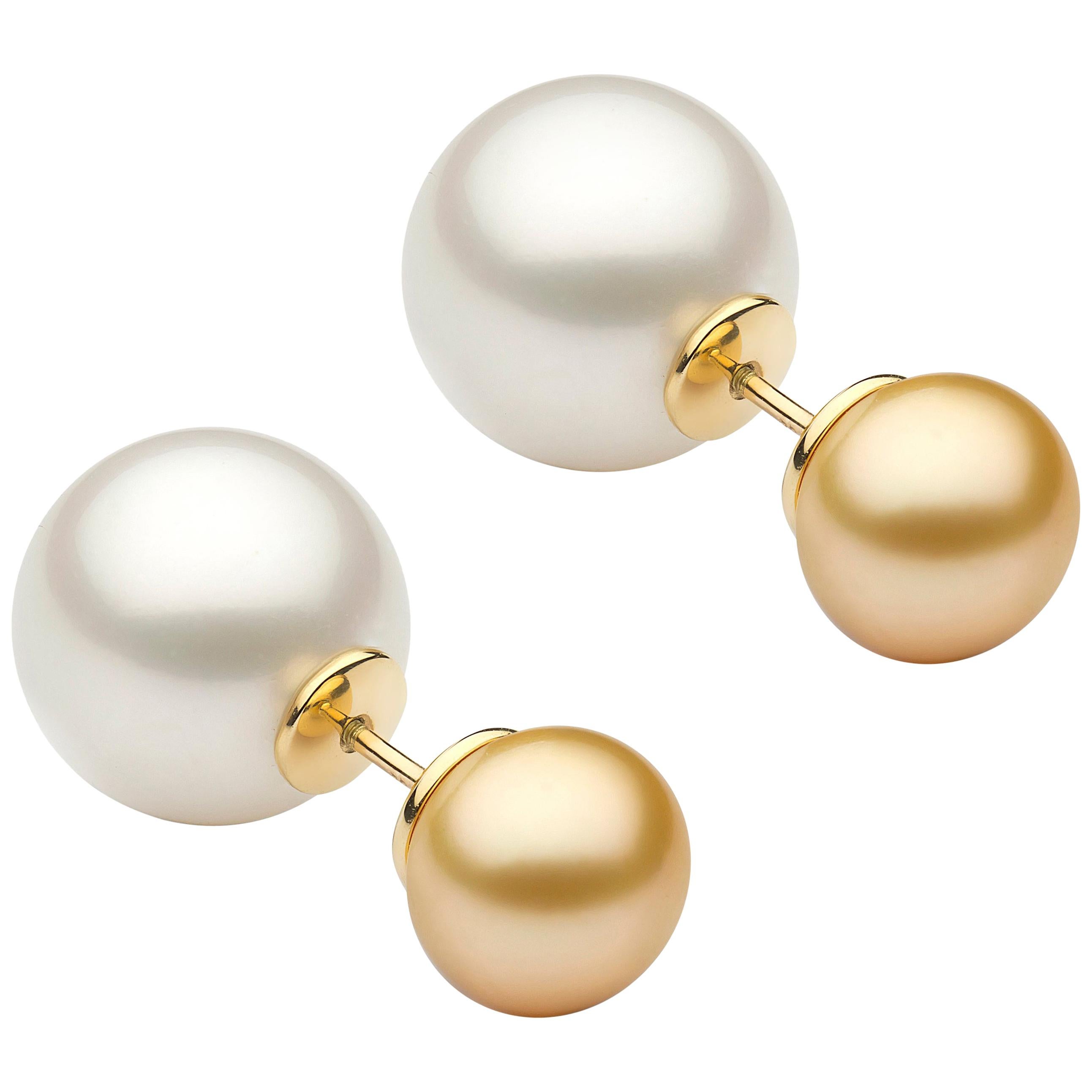 Yoko London White and Golden South Sea Duet Earrings Set in 18 Karat Yellow Gold For Sale