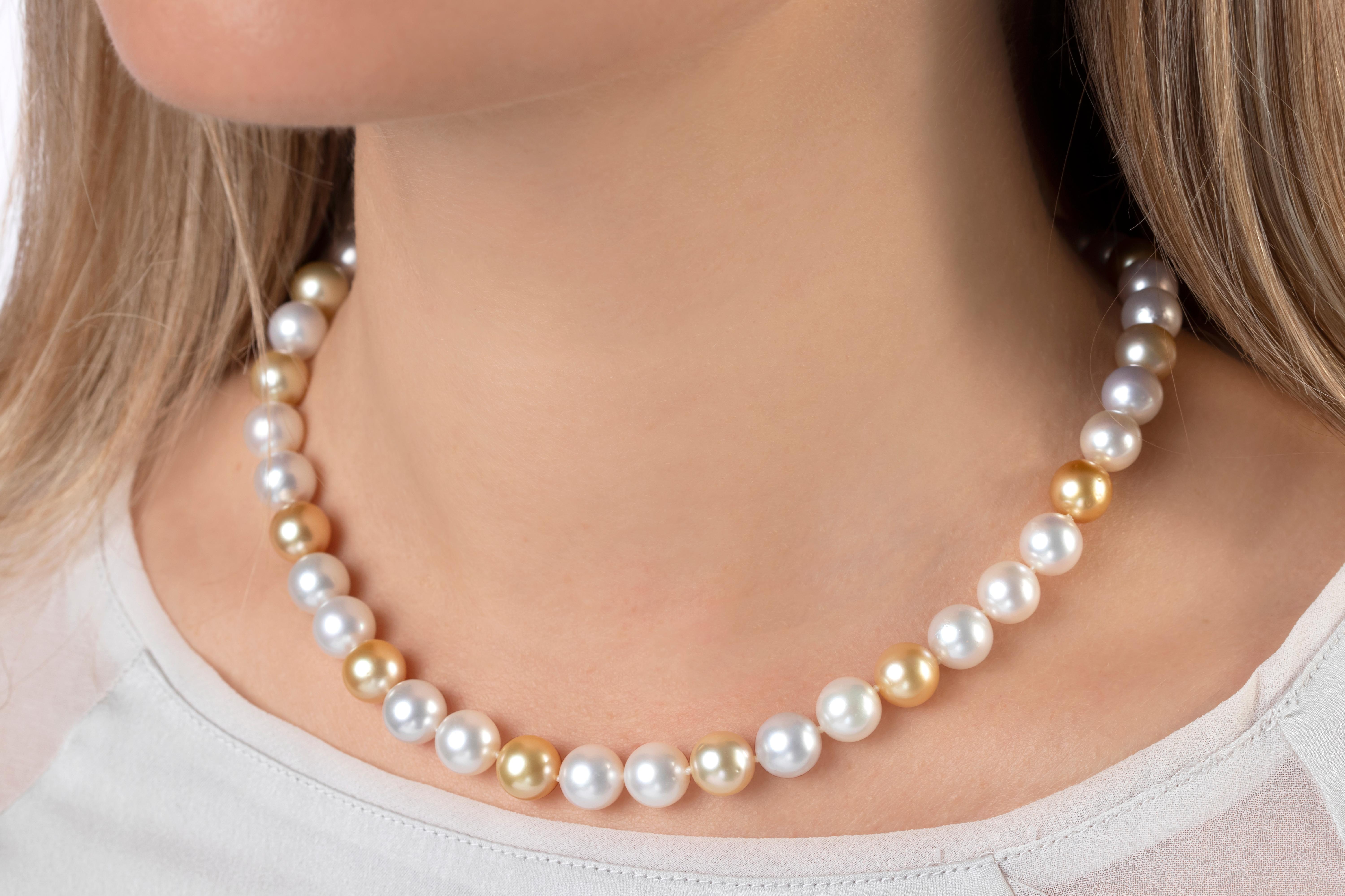 This timeless necklace by Yoko London features an alluring mix of South Sea and Golden South Sea pearls, forming a classic combination that will add a touch of elegance to any outfit. With each pearl expertly matched and hand strung in our London
