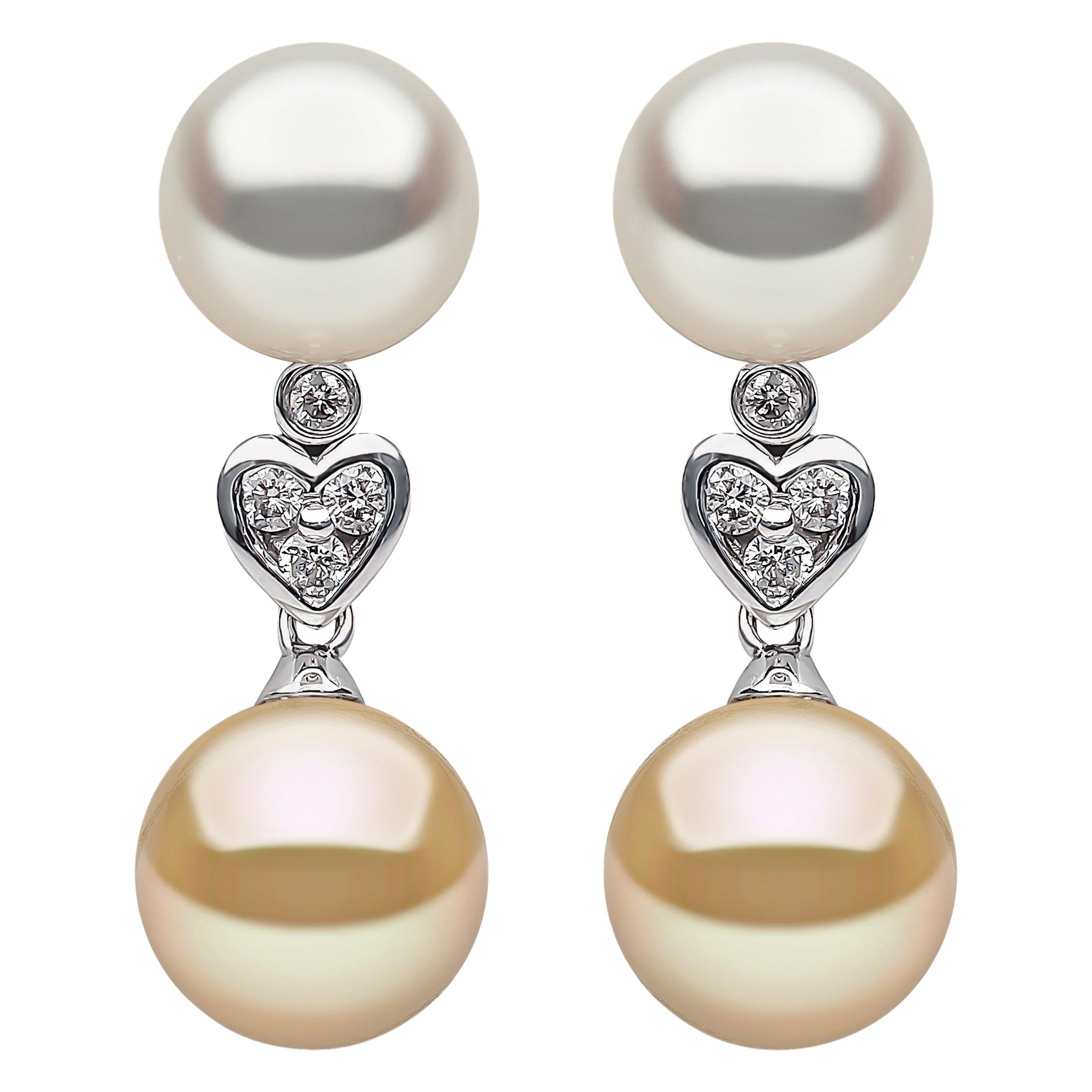 Yoko London White & Golden South Sea Pearl & Diamond Earrings in 18k White Gold For Sale