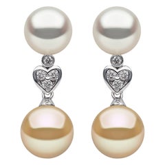 Yoko London White & Golden South Sea Pearl & Diamond Earrings in 18k White Gold