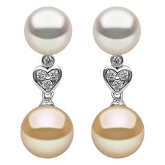 Yoko London Boucles d'oreilles en or blanc 18 carats avec perles des mers du Sud blanches et dorées et diamants