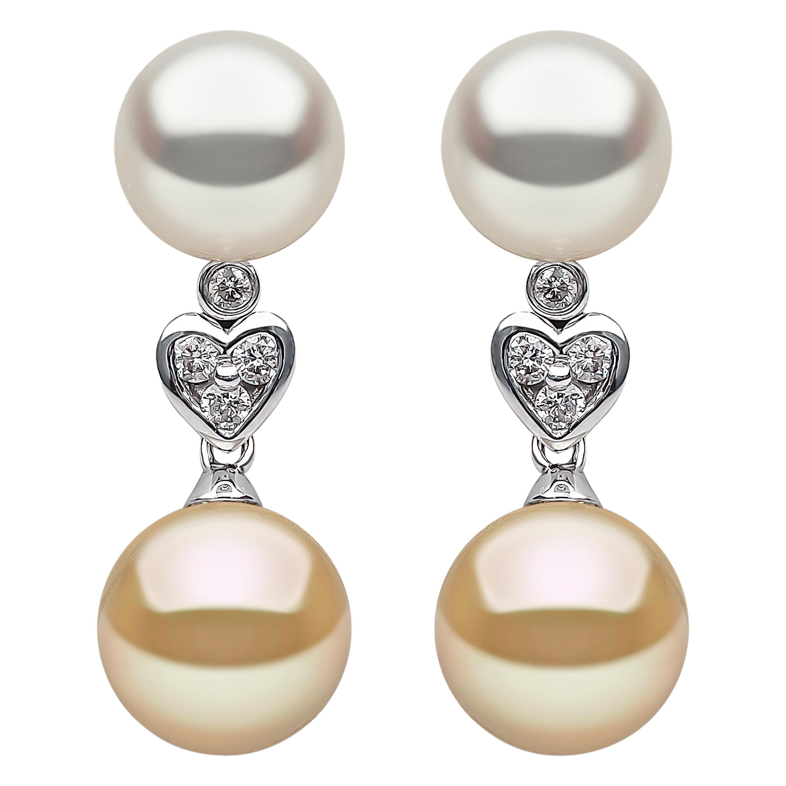 Yoko London White & Golden South Sea Pearl & Diamond Earrings in 18K White Gold