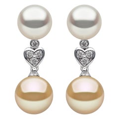 Yoko London White & Golden South Sea Pearl & Diamond Earrings in 18K White Gold