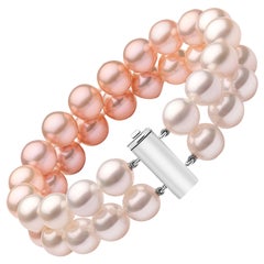 Yoko London White South Sea and Pink Pearl Row Bracelet Set on 18 Karat Gold