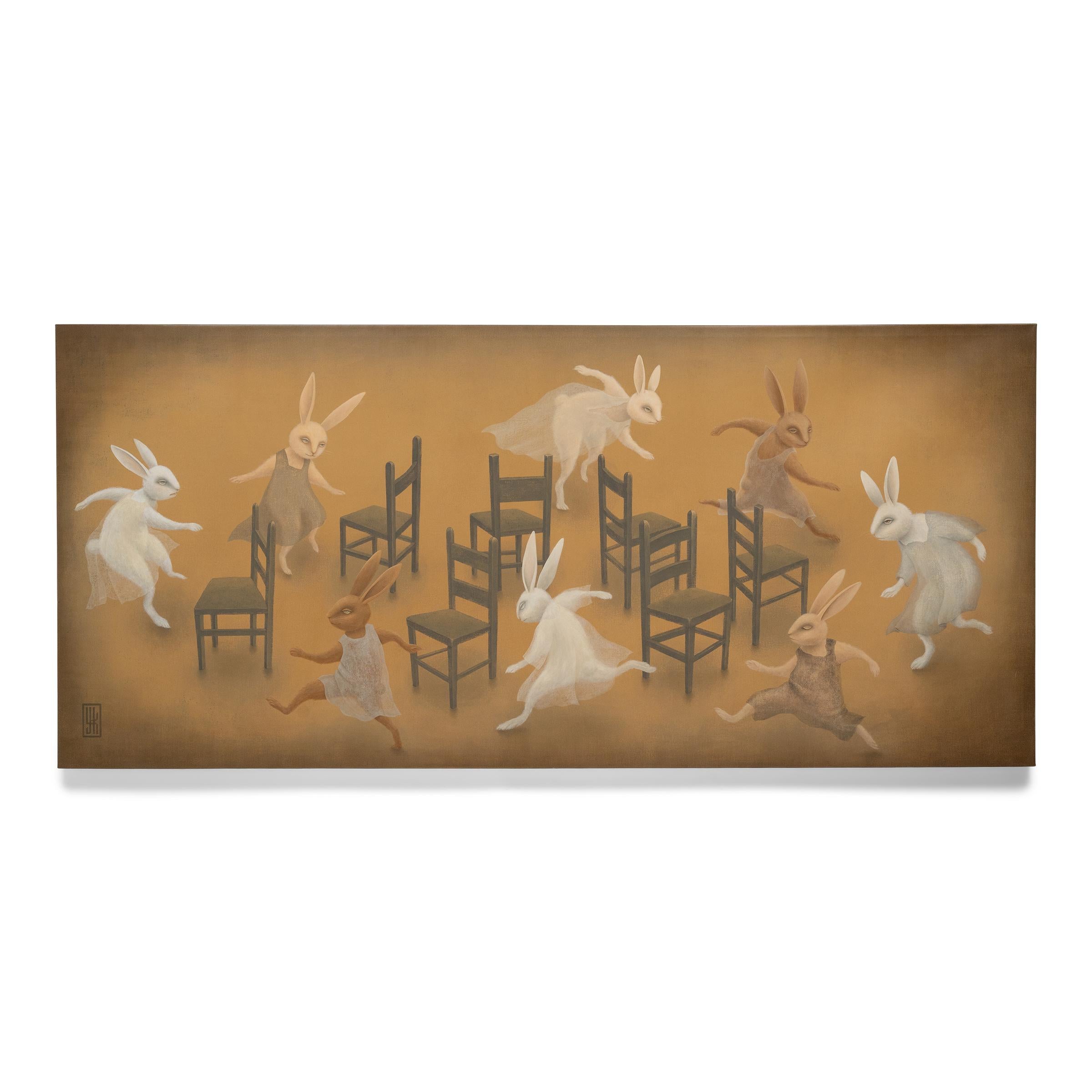 Spielende Stühle (Surrealismus), Painting, von Yoko Tanaka