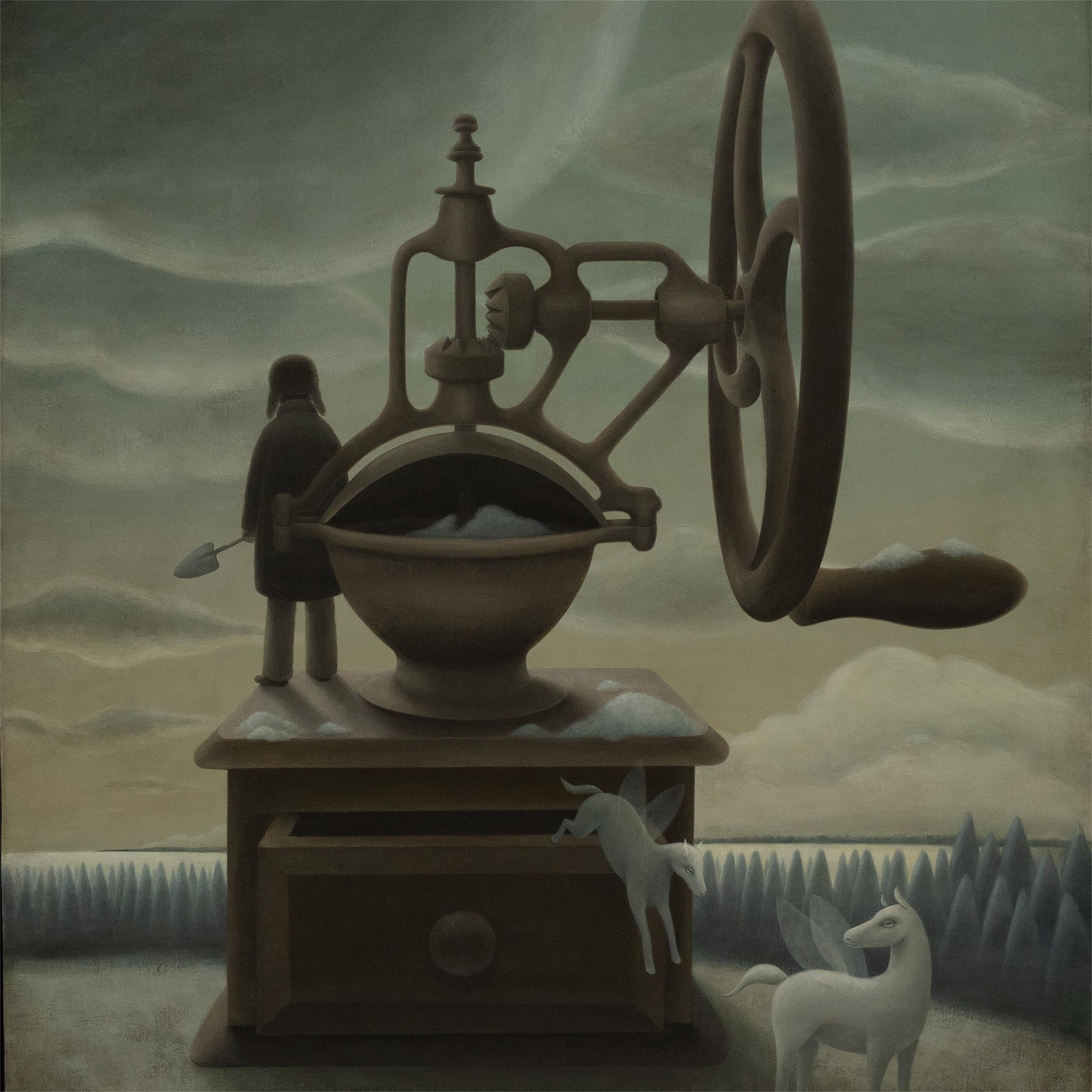 Broyeur à neige - Noir Landscape Painting par Yoko Tanaka