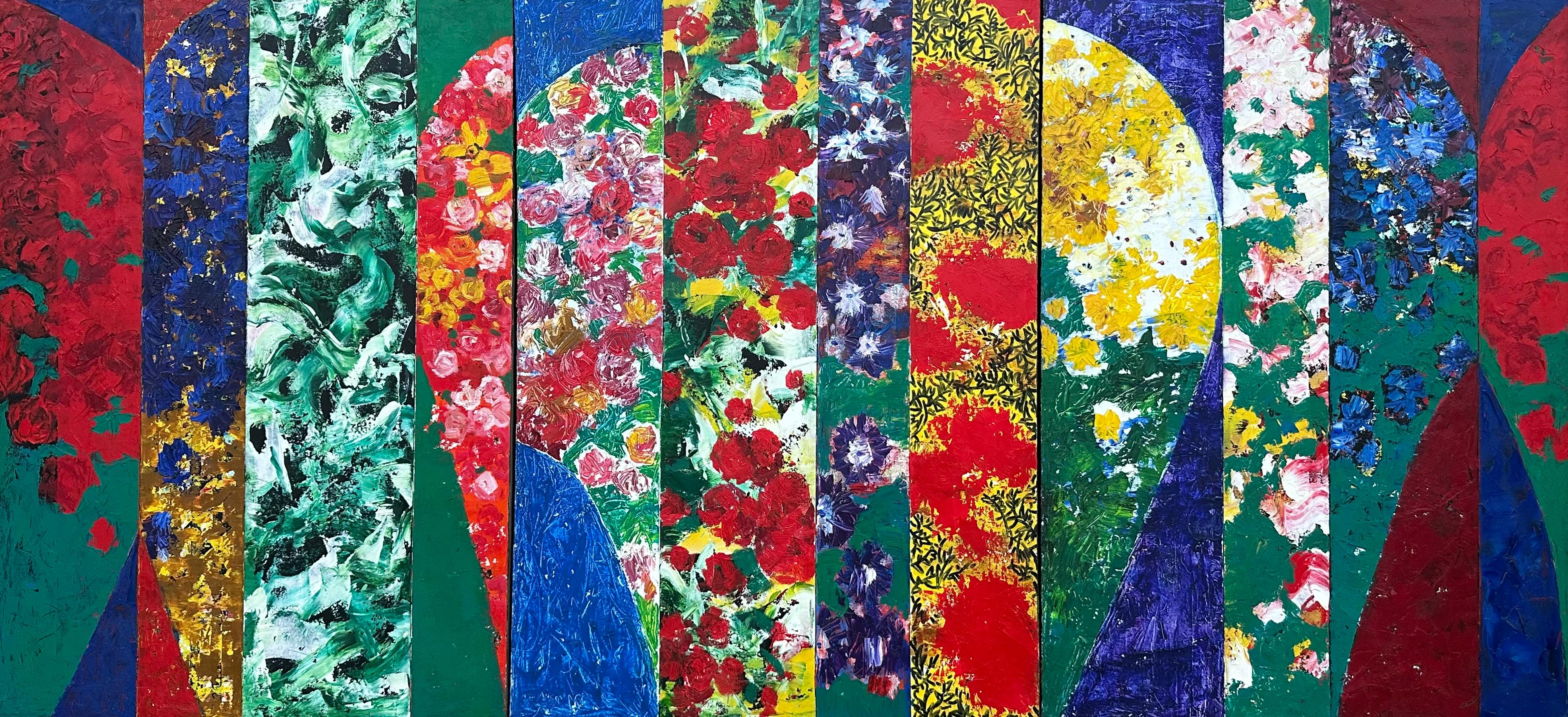Yokub Beknazarov Abstract Painting – Triptychon "Blumenstrauß", 80x120 cm, Öl auf Leinwand