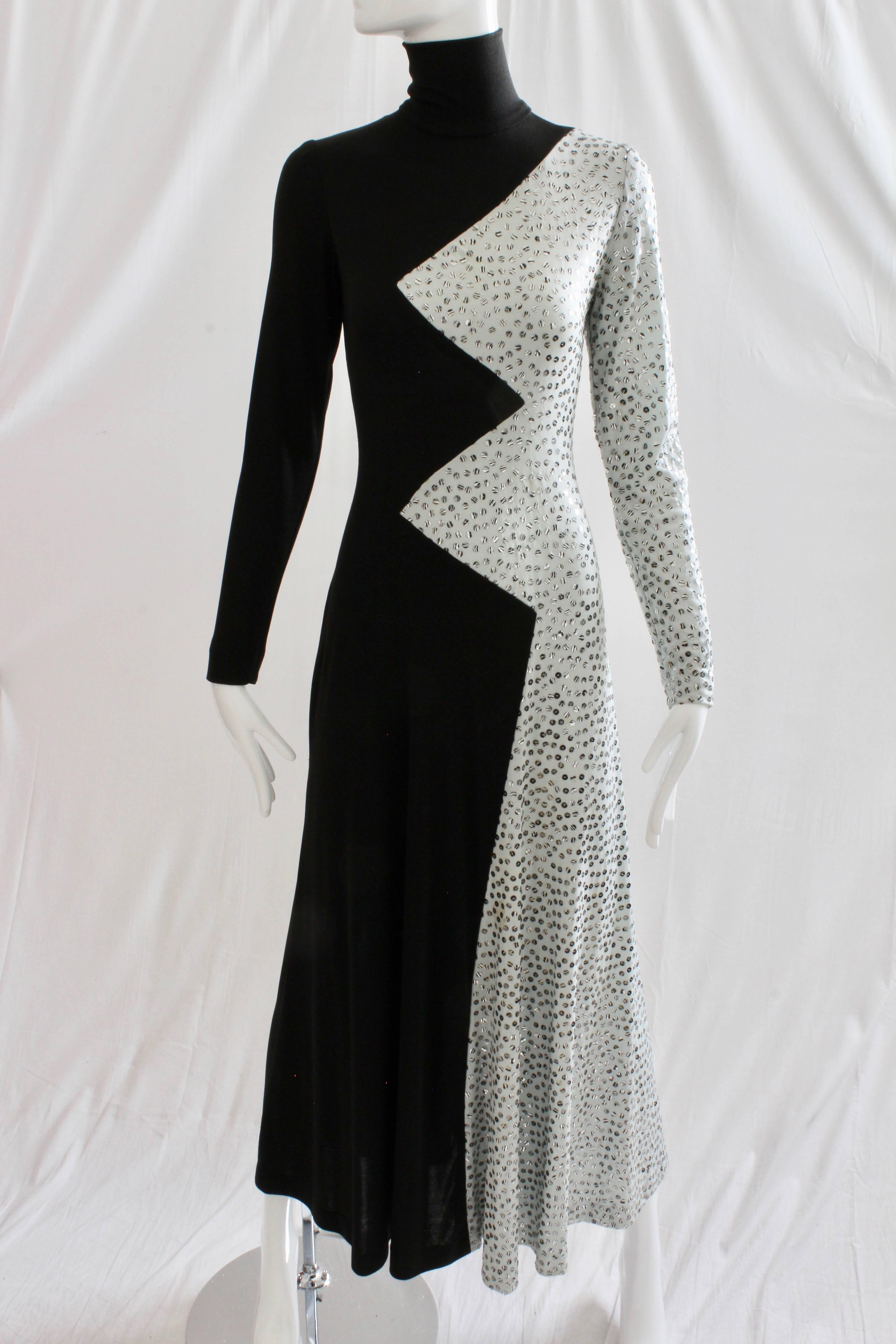 Yolanda Cellucci Black and Gray Maxi Dress Evening Gown, 1970s In Good Condition In Port Saint Lucie, FL