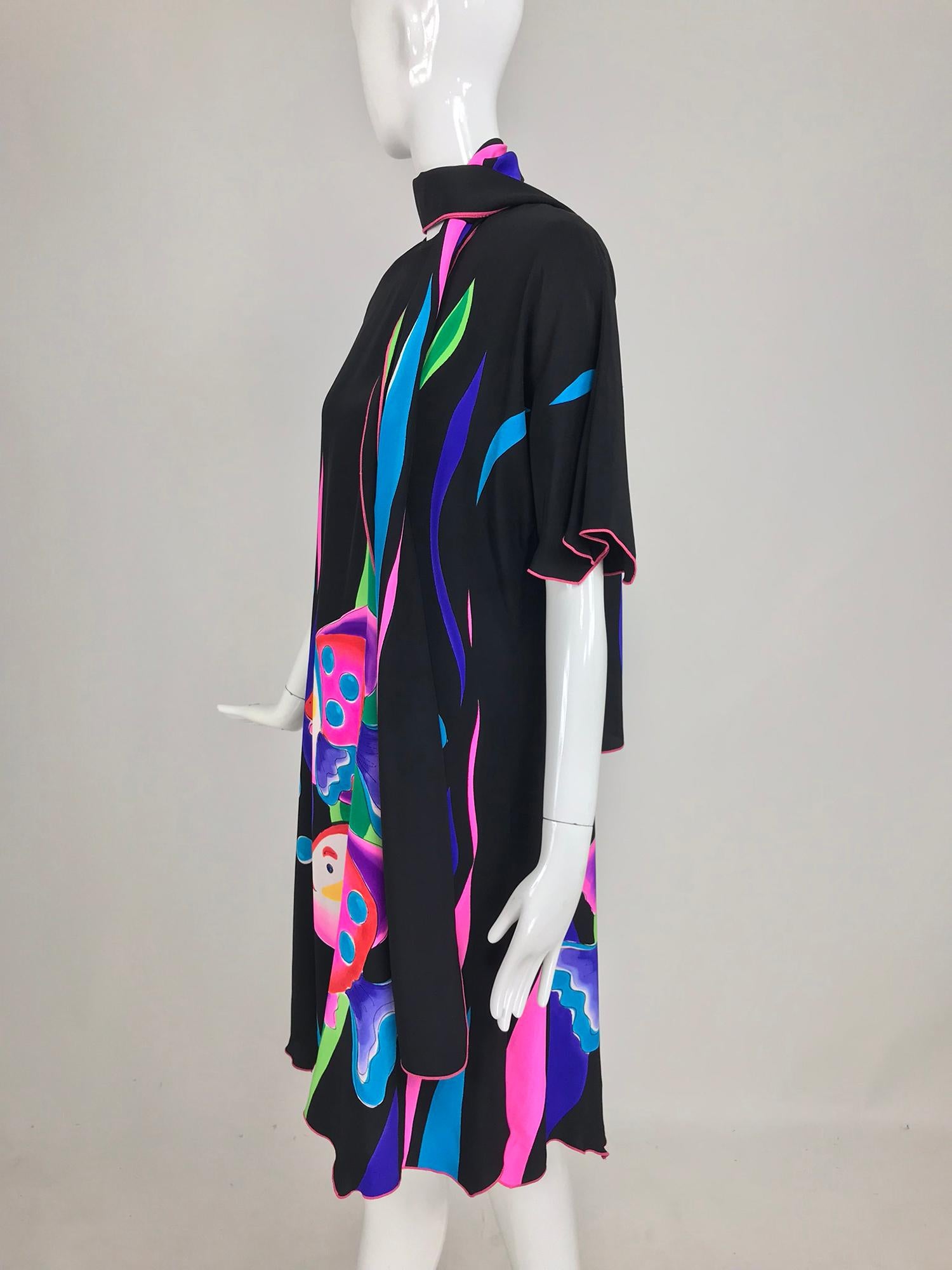 Yolanda Lorente Hand Painted Silk Dress with Fish  In Excellent Condition In West Palm Beach, FL