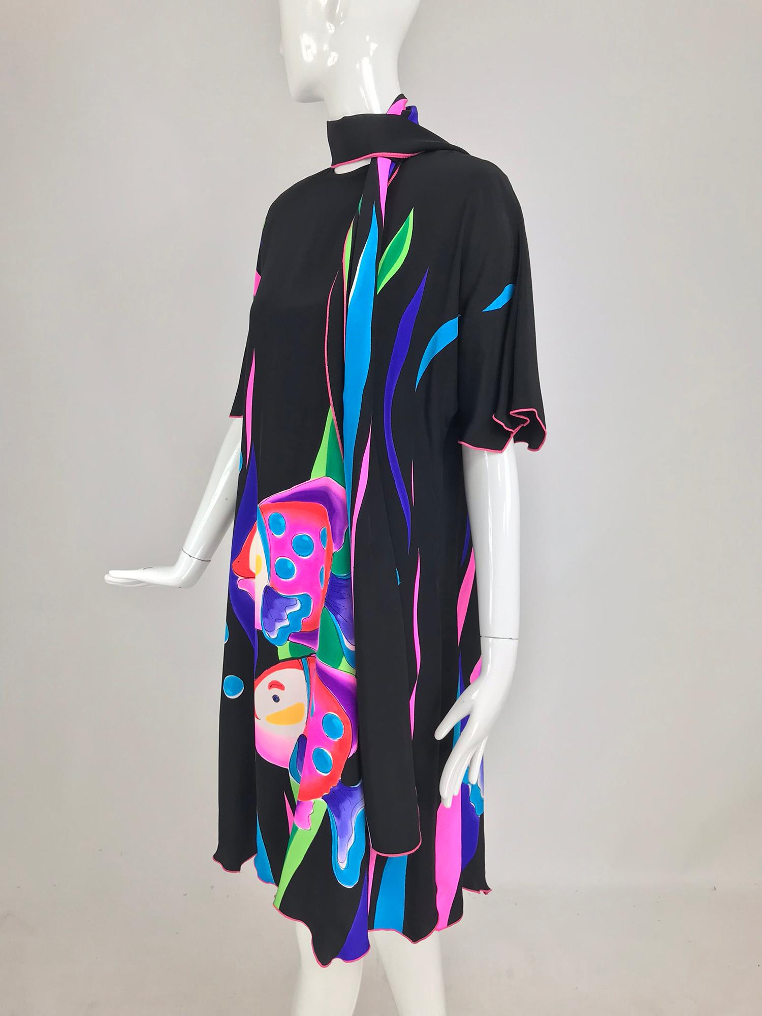 Women's Yolanda Lorente Hand Painted Silk Dress with Fish 