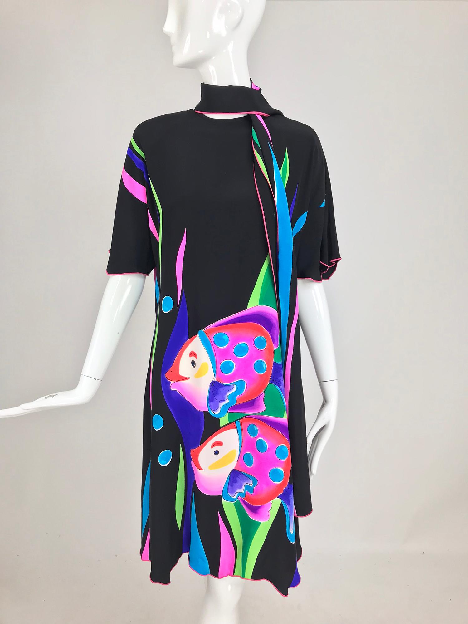 Yolanda Lorente Hand Painted Silk Dress with Fish  1