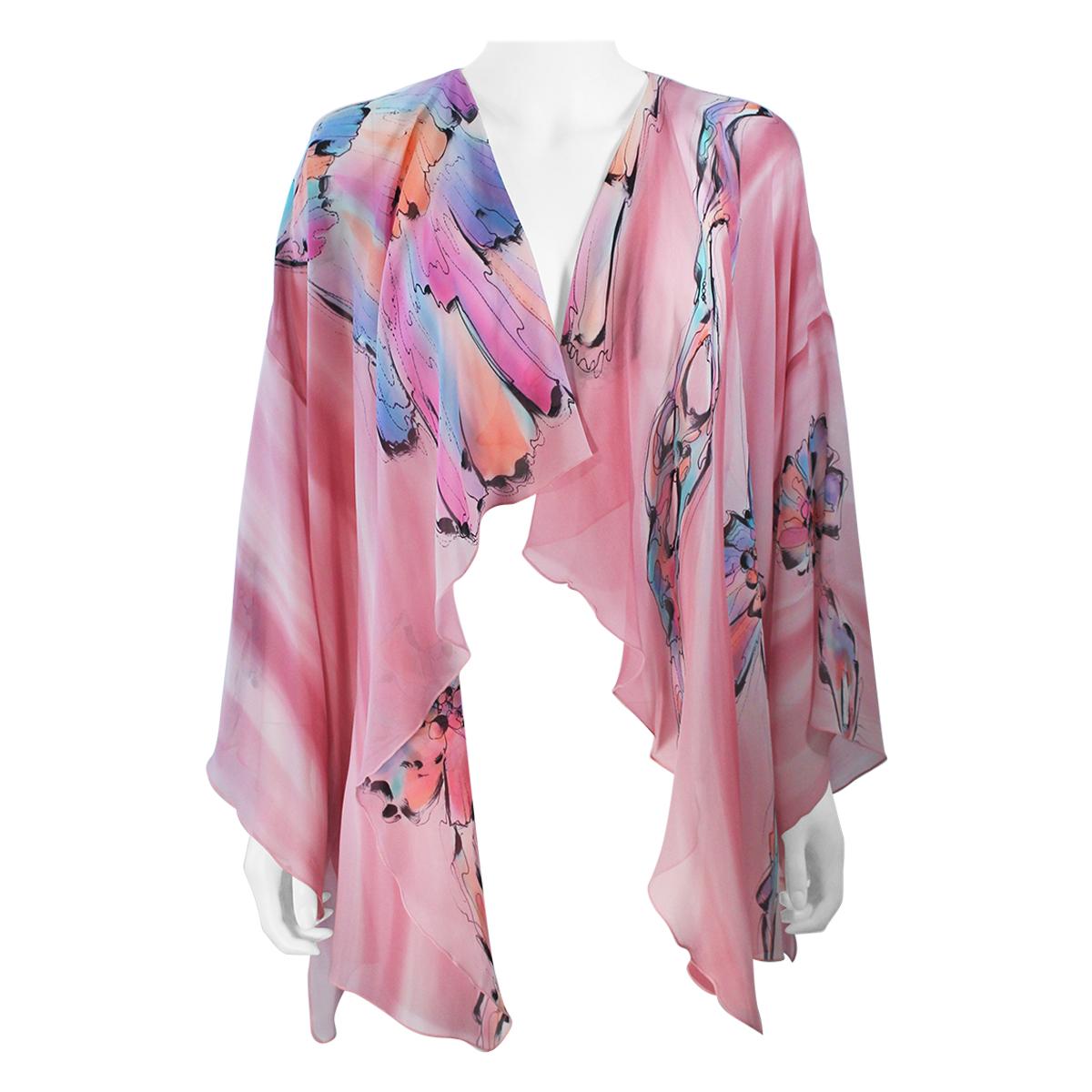 Yolanda Lorente Pink Hand Painted Silk Drape Jacket For Sale at 1stDibs