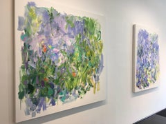 The Happiness of Birds - Contemporary Abstract Painting Grass Green Lilac, 2017