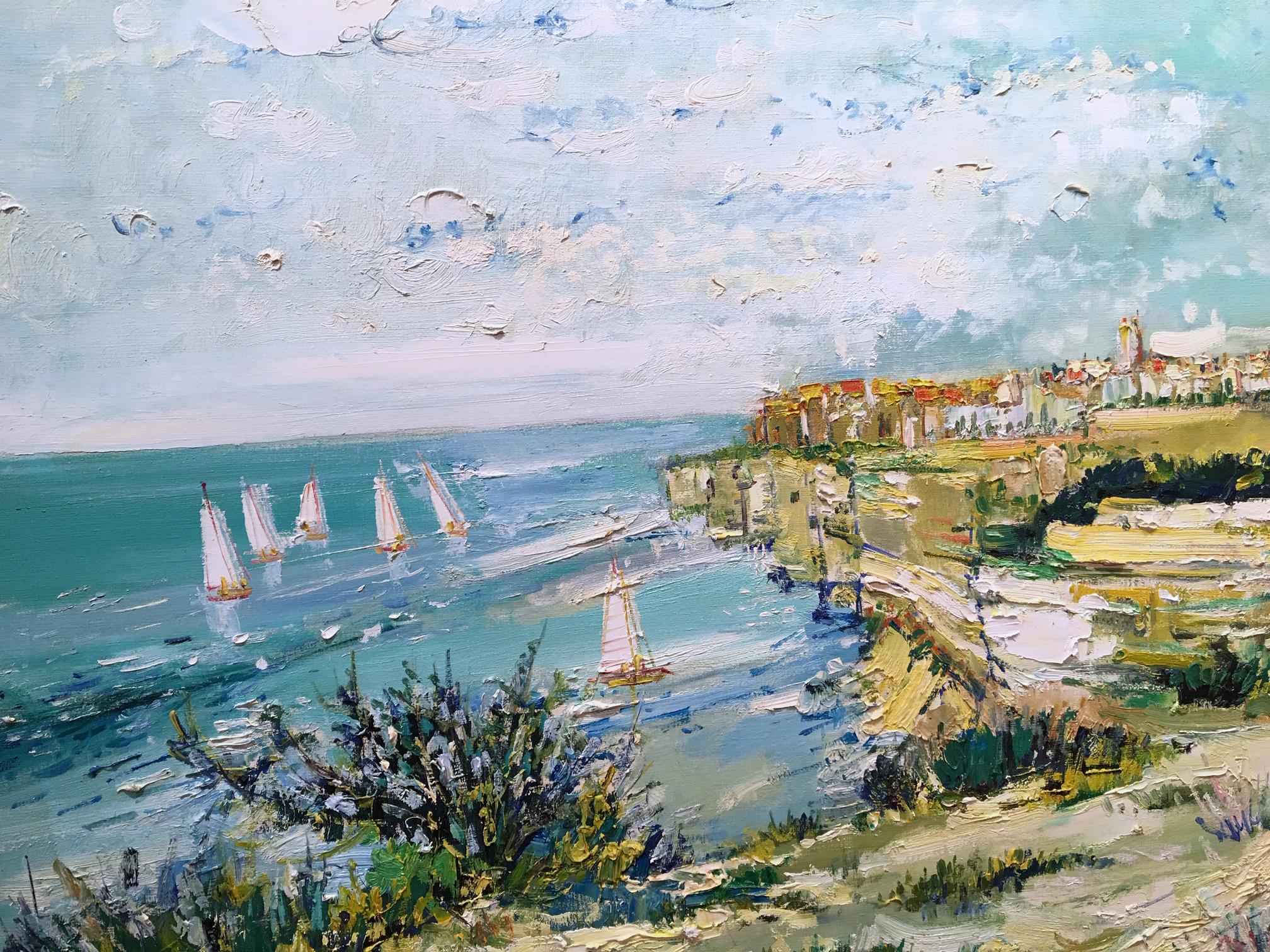 A Coastal View - Contemporary Painting by Yolande Ardissone