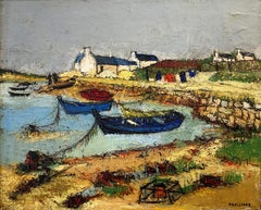 "Bateaux a Carnac" Paisaje marino impresionista Pintura al óleo sobre lienzo