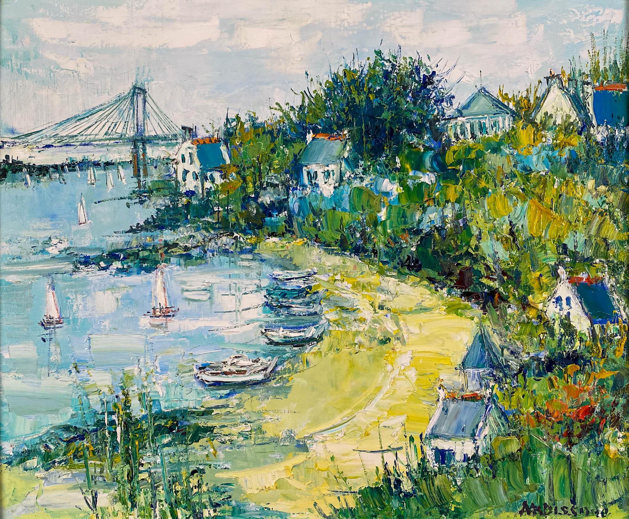 Boats along the Water  - Painting by Yolande Ardissone