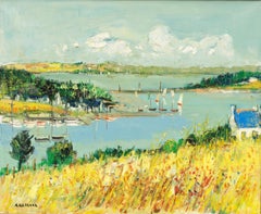 "Boats at the piers" French 20th century oil on canvas