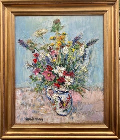Nature morte florale française - Bouquet de fleurs de champ - Peinture à l'huile française