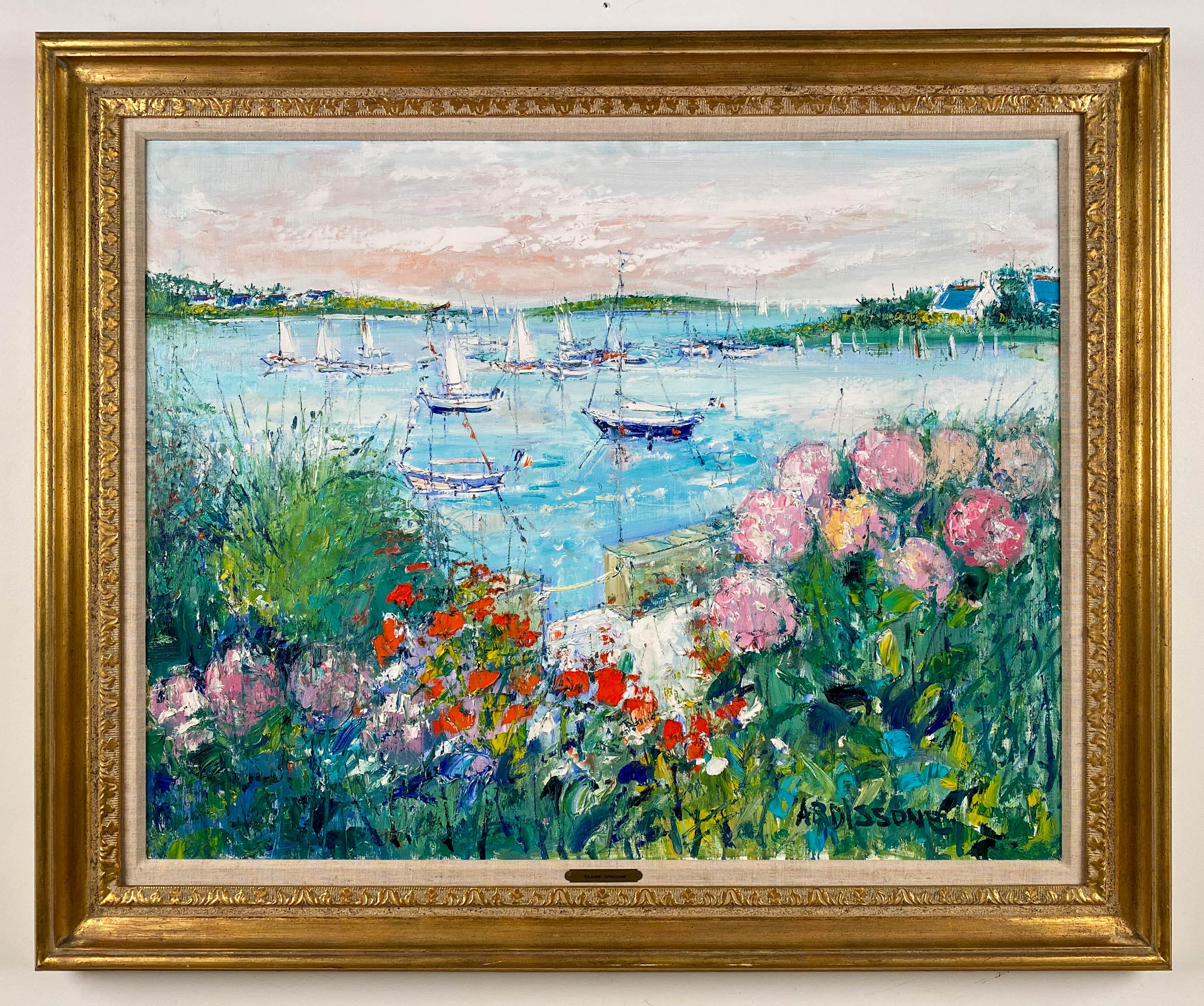 Yolande Ardissone Landscape Painting - Flowering Garden Along the Water's Edge