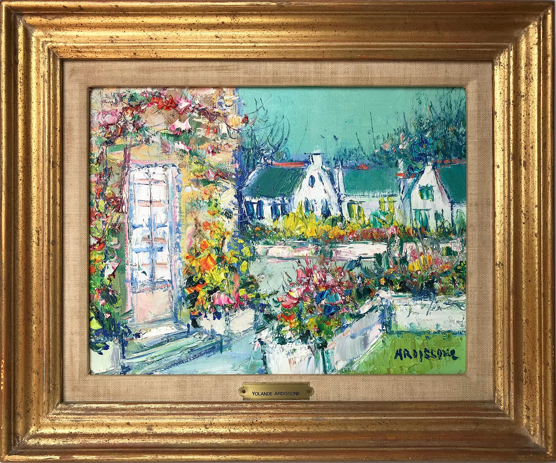 Yolande Ardissone Landscape Painting - "Village Scene with Houses and Courtyard" Impressionist Landscape Oil Painting