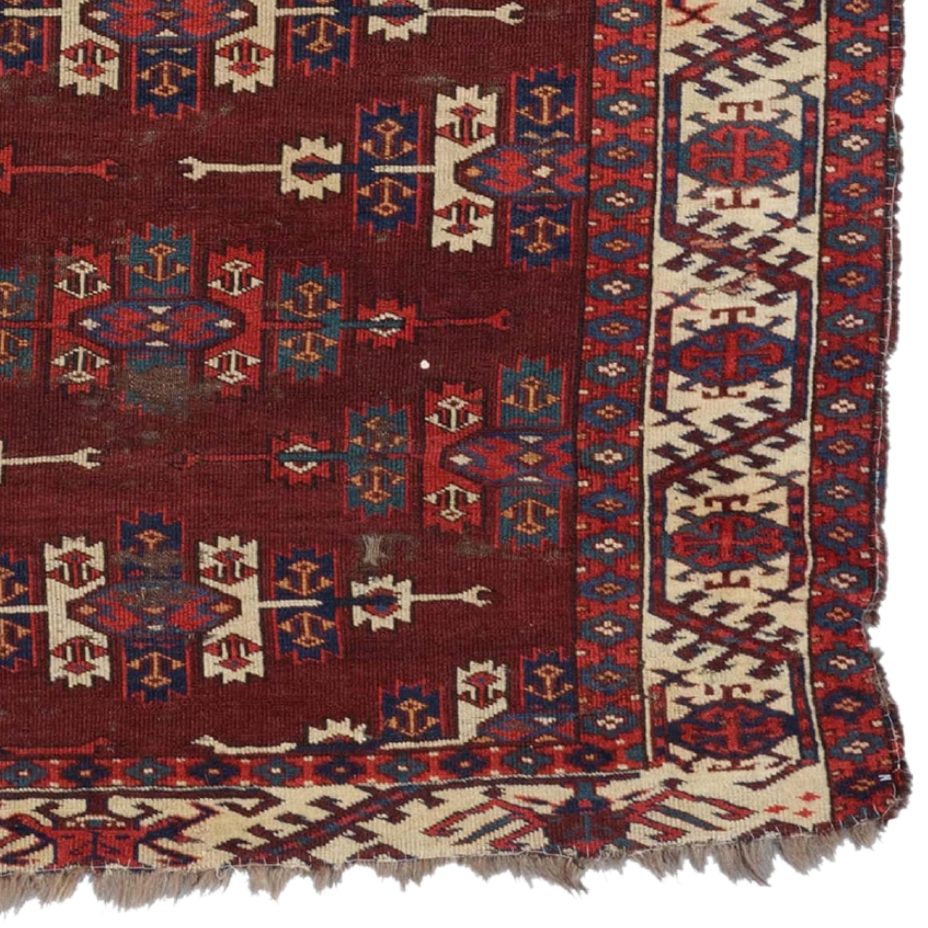 XIXe siècle Tapis principal Yomud Dyrnak Gul - Tapis ancien en vente