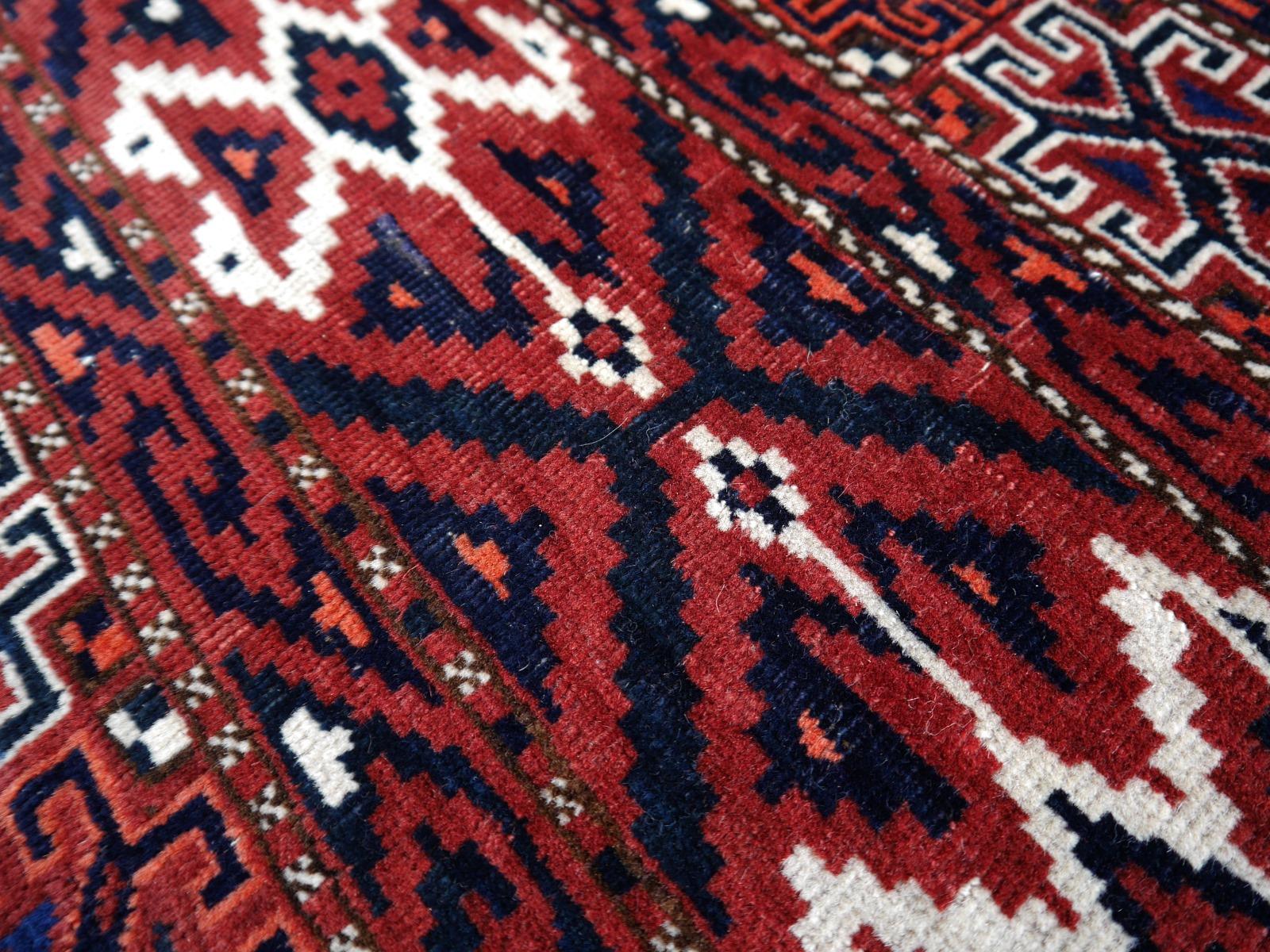 Yomud Tribeal Turkmen Turkoman Antique Rug with Ram Motive Hand Knotted Carpet For Sale 5