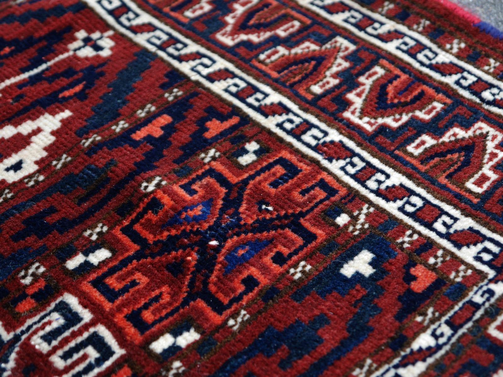 Yomud Tribeal Turkmen Turkoman Antique Rug with Ram Motive Hand Knotted Carpet For Sale 7