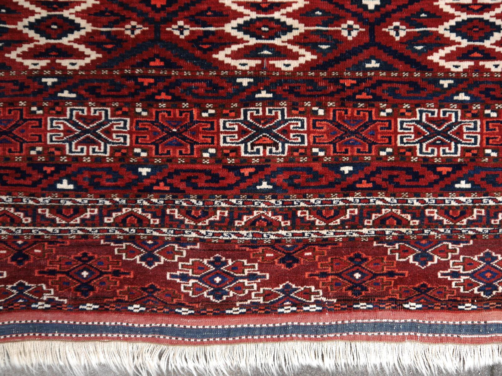 Tribal Yomud Tribeal Turkmen Turkoman Antique Rug with Ram Motive Hand Knotted Carpet For Sale