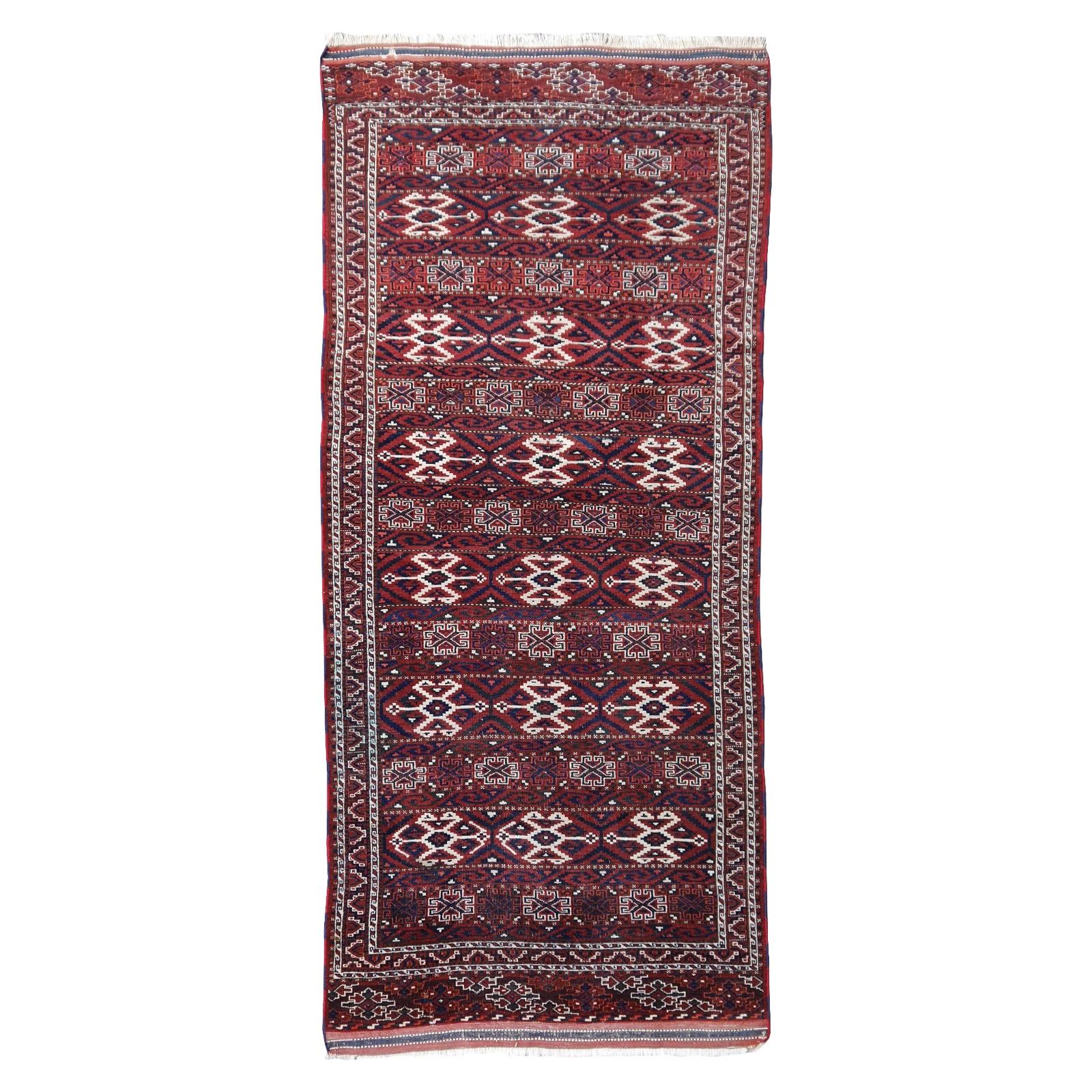 Yomud Tribeal Turkmen Turkoman Antique Rug with Ram Motive Hand Knotted Carpet For Sale