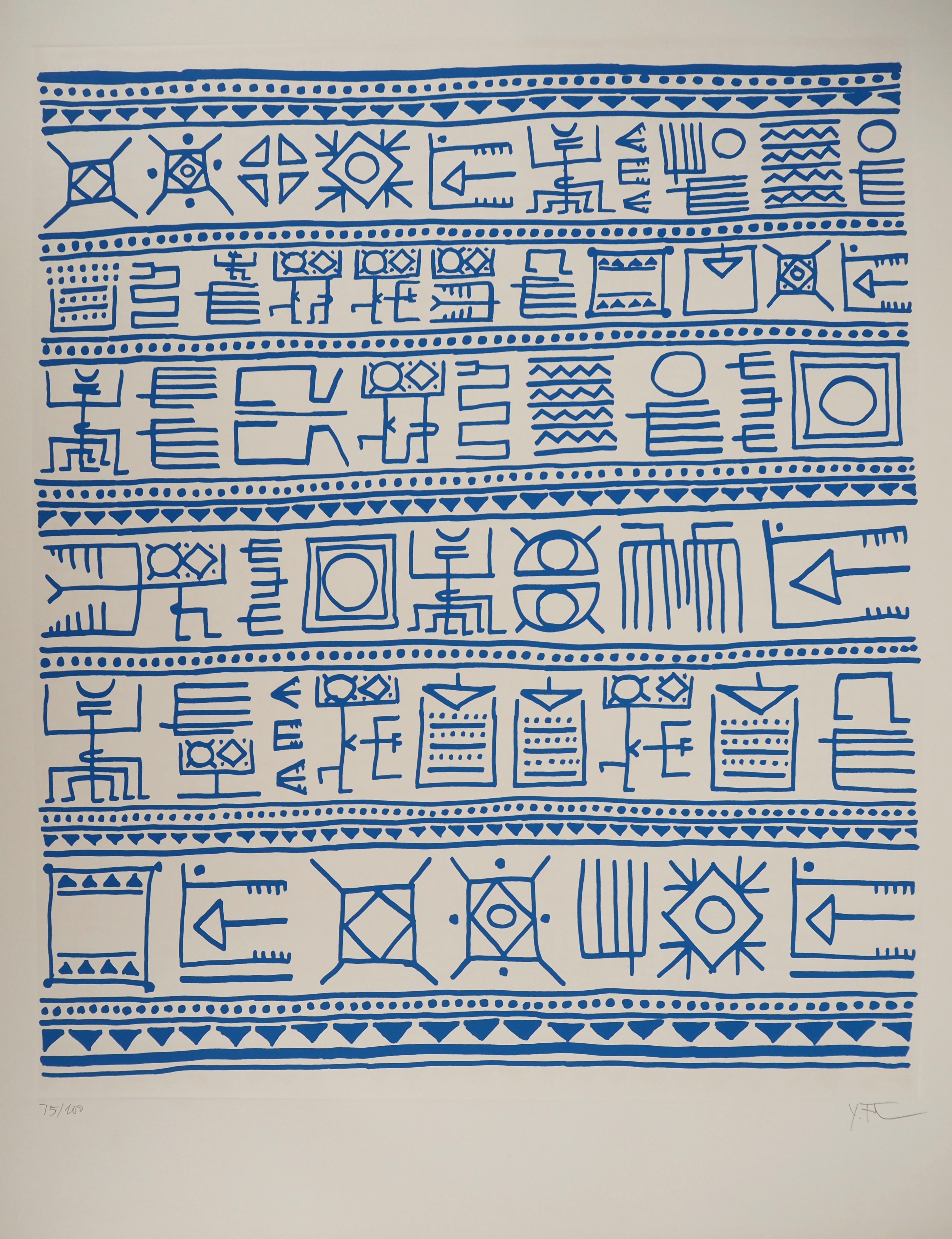 Architecte : Pictograms of Genesis (bleu) - Sérigraphie originale, signée à la main - Géométrique abstrait Print par Yona Friedman