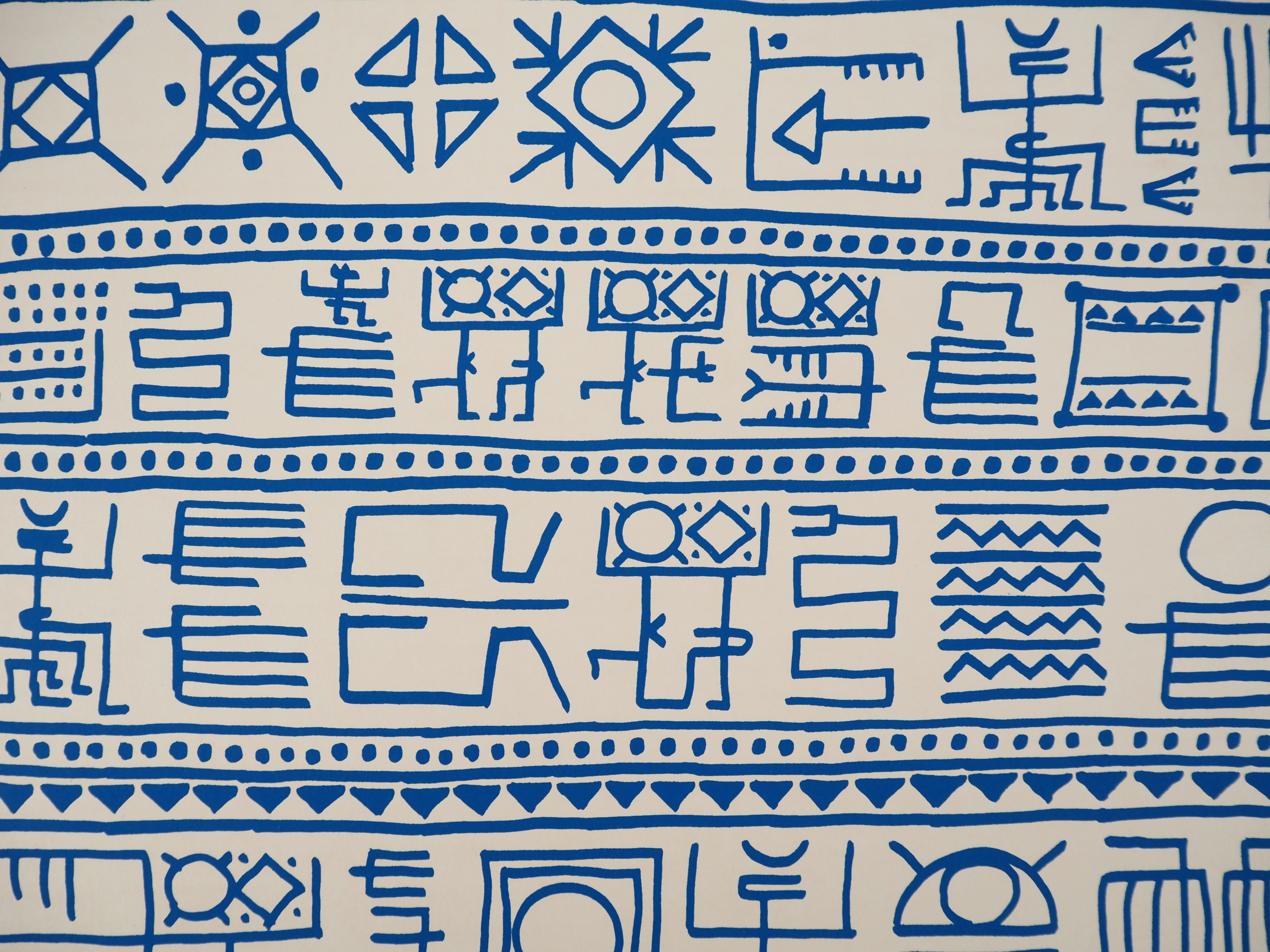 Yona FRIEDMAN (1923-2019)
Pictogrammes de la genèse (bleu), 1975

Sérigraphie originale (atelier Silium)
Signé au crayon
Numéroté / 100 exemplaires
Sur vélin d'Arches 76 x 58 cm

Très bon état, petits défauts au bord de la feuille.