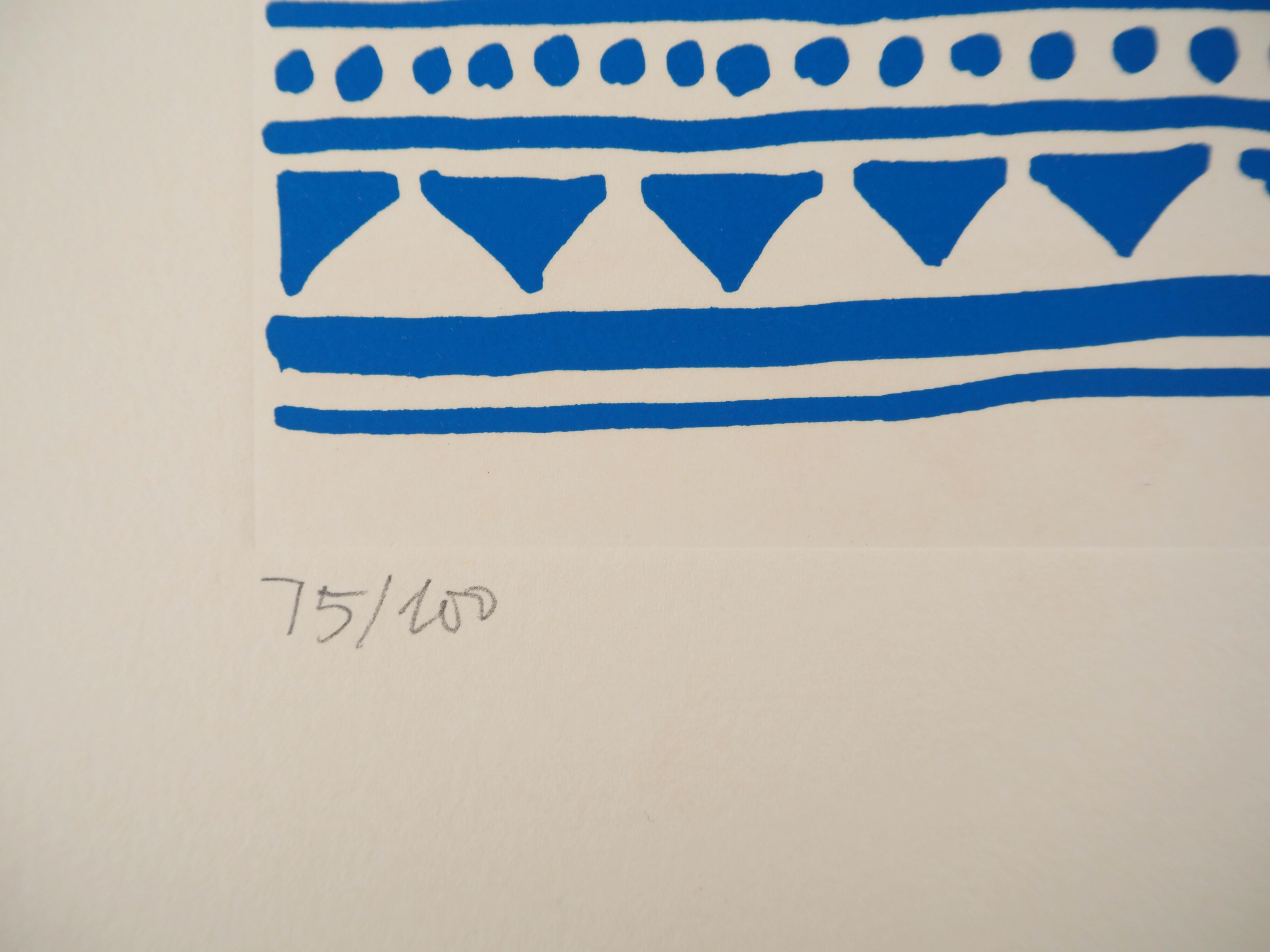 Architecte : Pictograms of Genesis (bleu) - Sérigraphie originale, signée à la main en vente 2