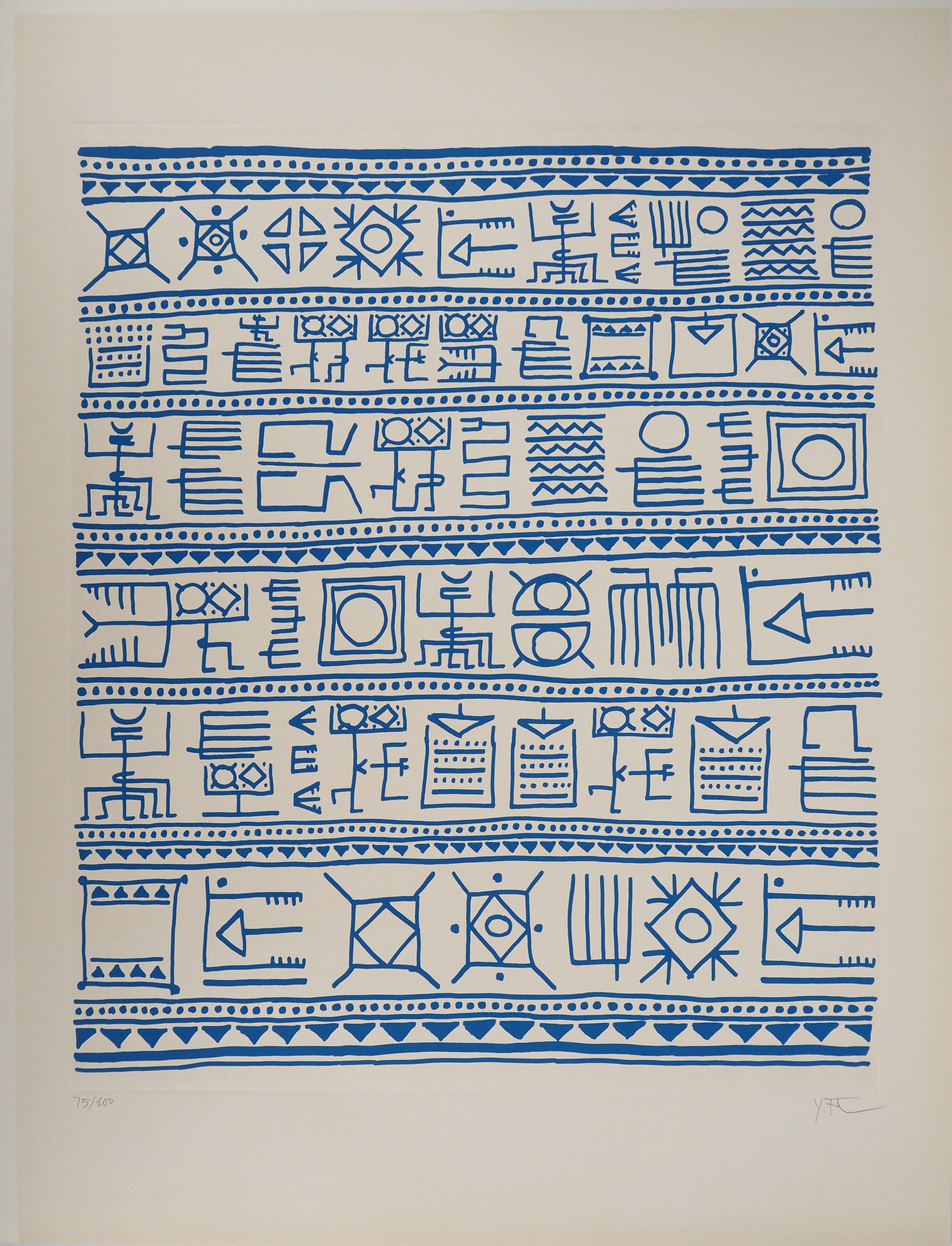 Abstract Print Yona Friedman - Architecte : Pictograms of Genesis (bleu) - Sérigraphie originale, signée à la main