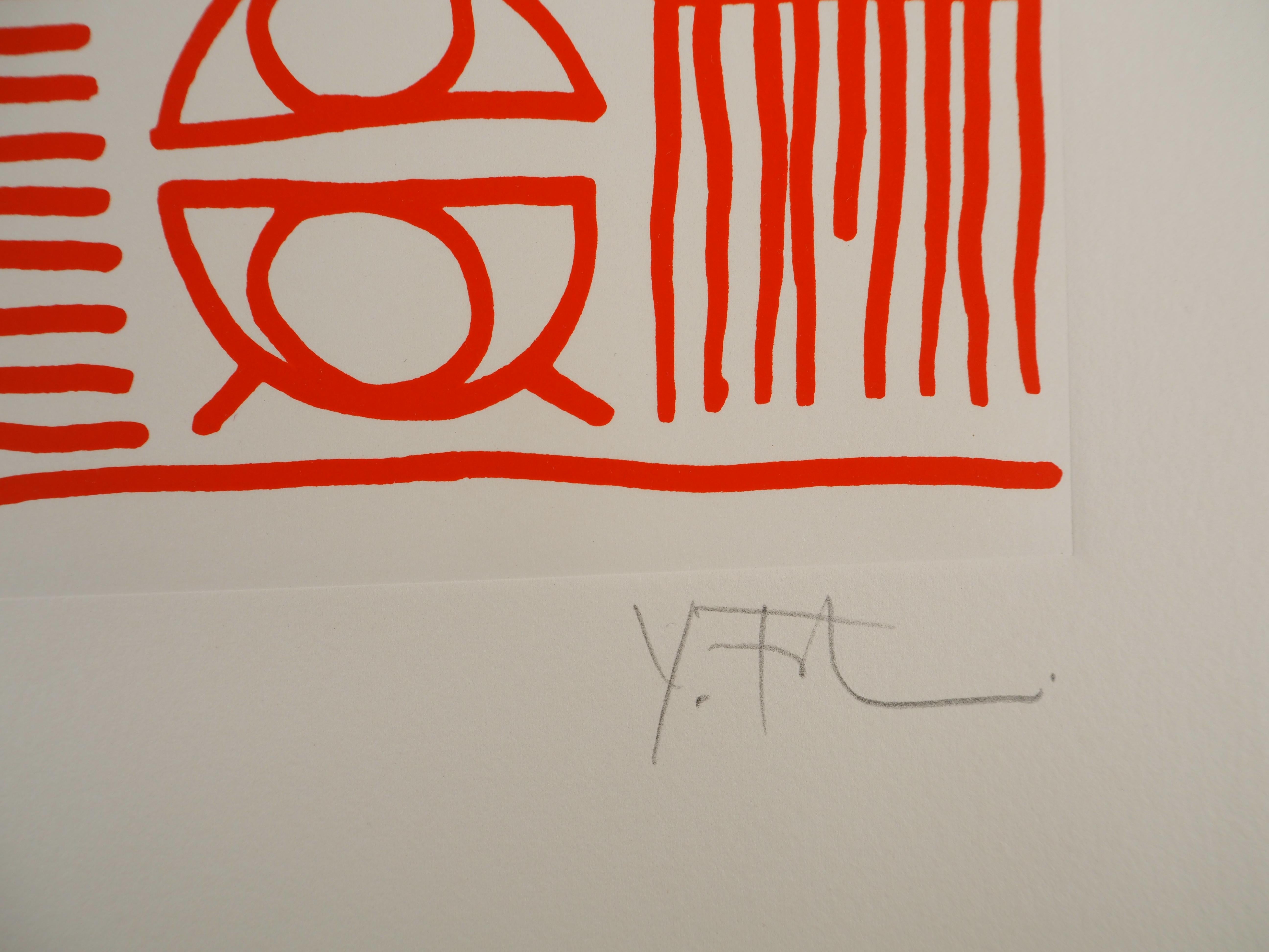 Architect : Pictograms of Genesis (Orange) - Original Screenprint, HANDSIGNED - Print by Yona Friedman