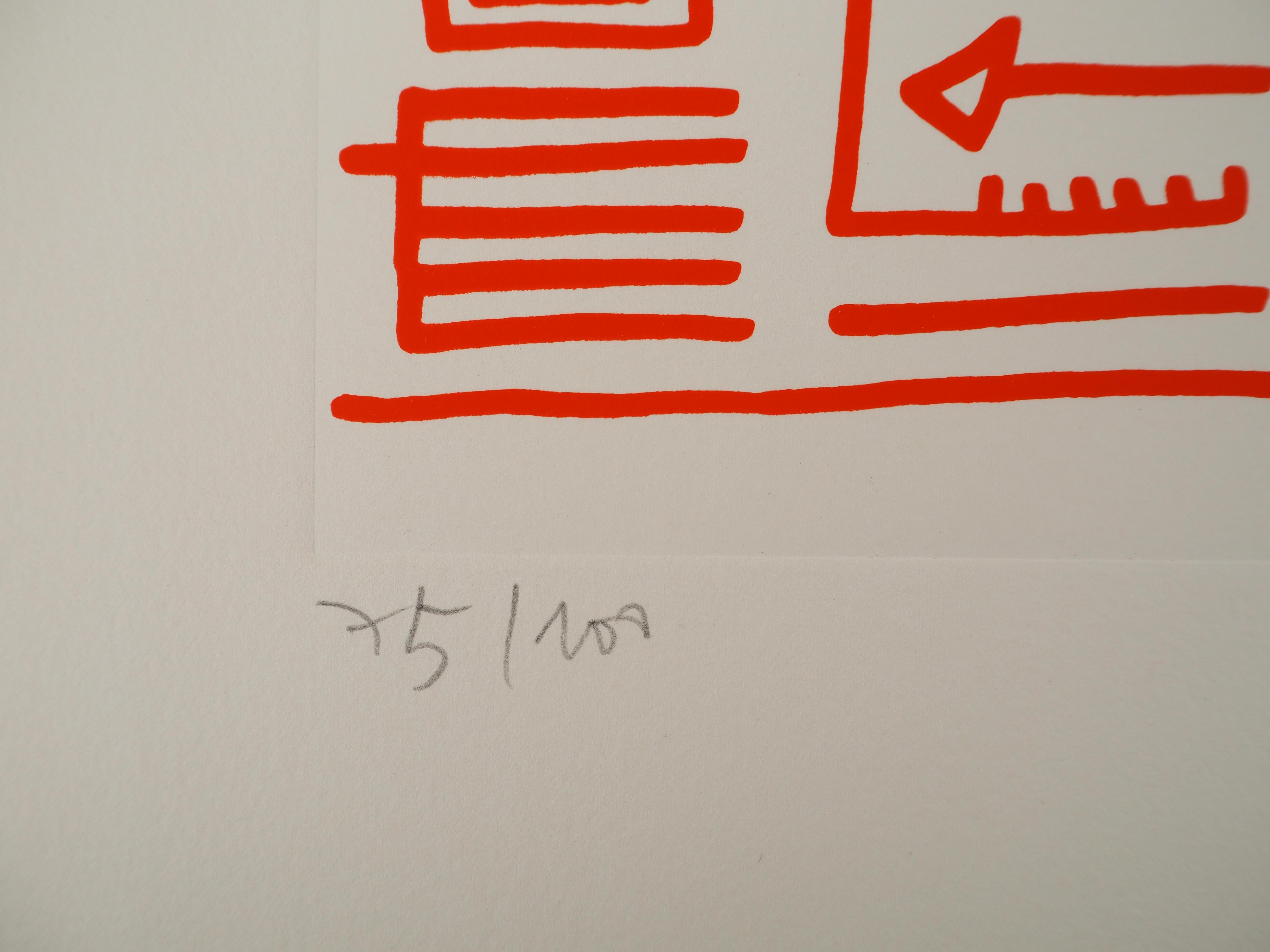 Architect : Pictograms of Genesis (Orange) - Original Screenprint, HANDSIGNED For Sale 2