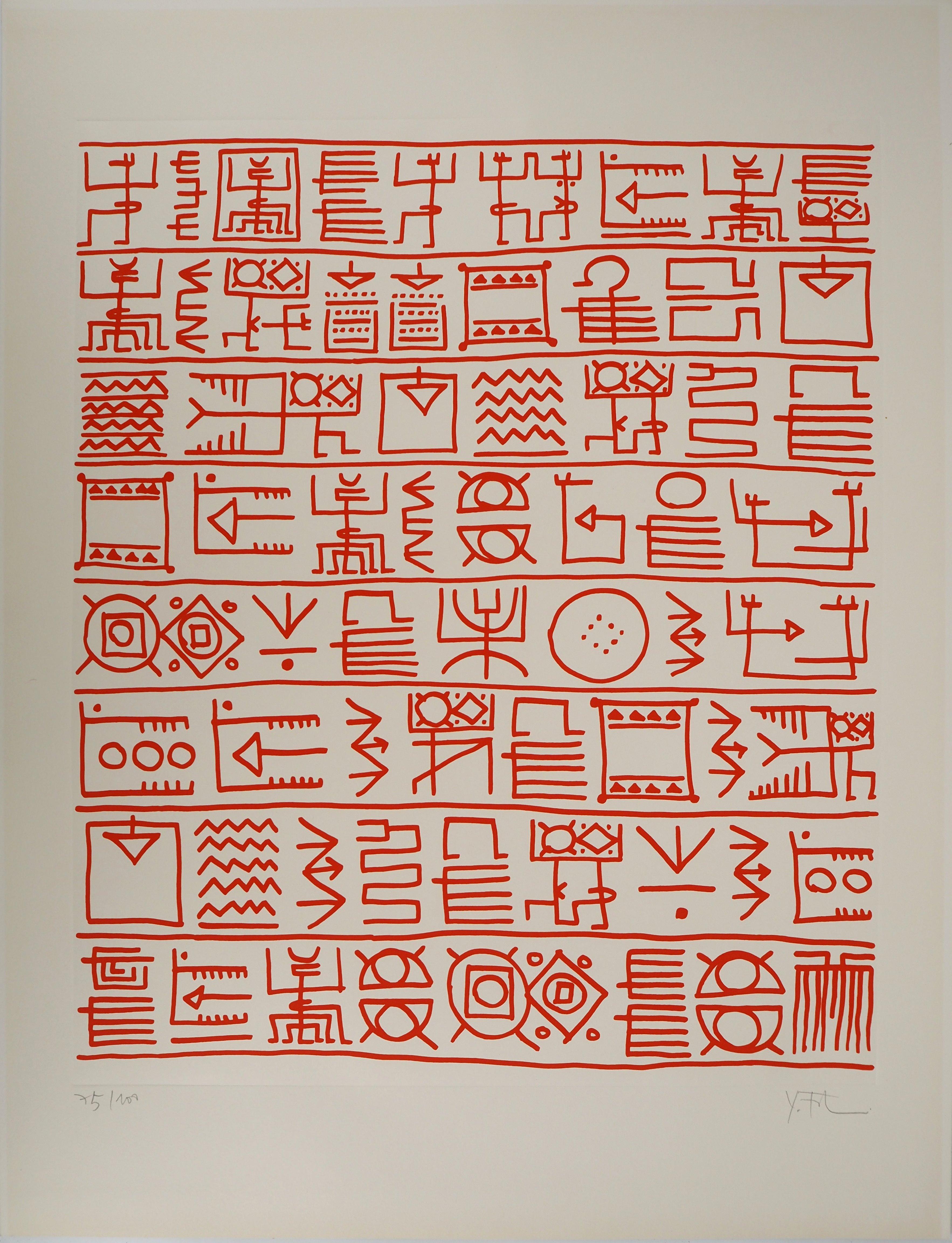 Yona Friedman Abstract Print - Architect : Pictograms of Genesis (Orange) - Original Screenprint, HANDSIGNED