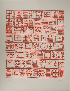 Architetto : Pittogrammi della Genesi (arancione) - Serigrafia originale, firmata a mano